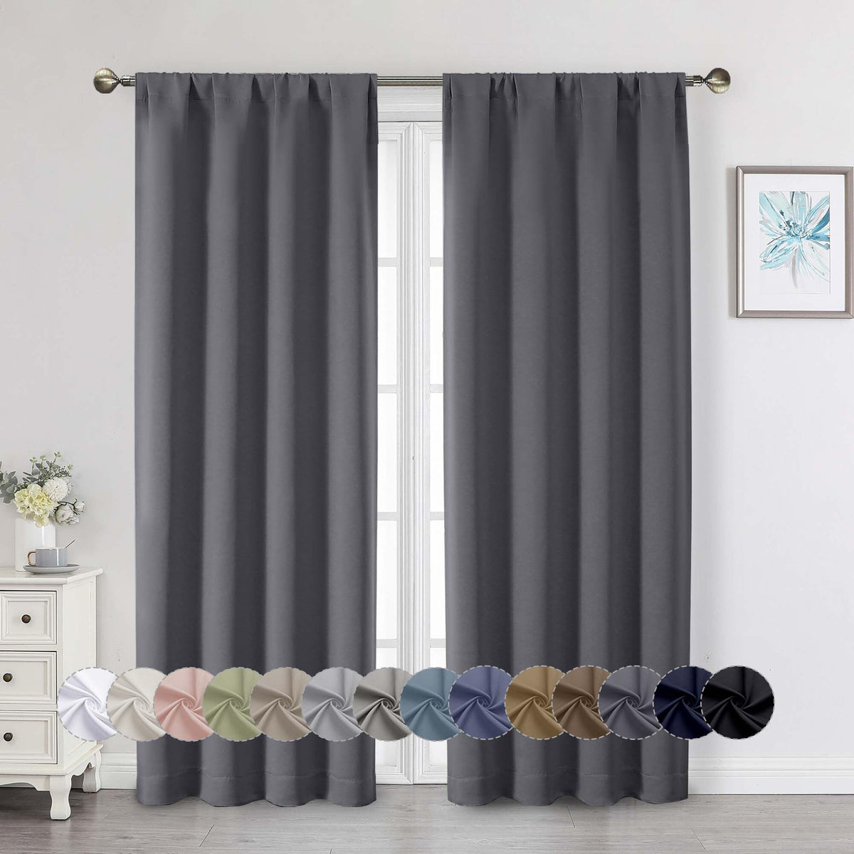 Black Cafe Blackout Curtains 36 Inch Length 2 Panels Set, Soft Solid Thermal Insulated Room Darkening Small Window Curtains for Kitchen Bathroom Basement, Black, Each, 40" Wx36 L