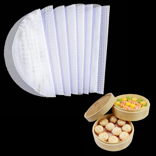 8Pcs Round Silicone Steamer Liners,11inch Non-stick Silicone Steamer Mesh Mat,Reusable Bamboo Steamer Liner Pad Dim Sum Mesh for Home Kitchen Cooking(8, 11 x 11 inch)