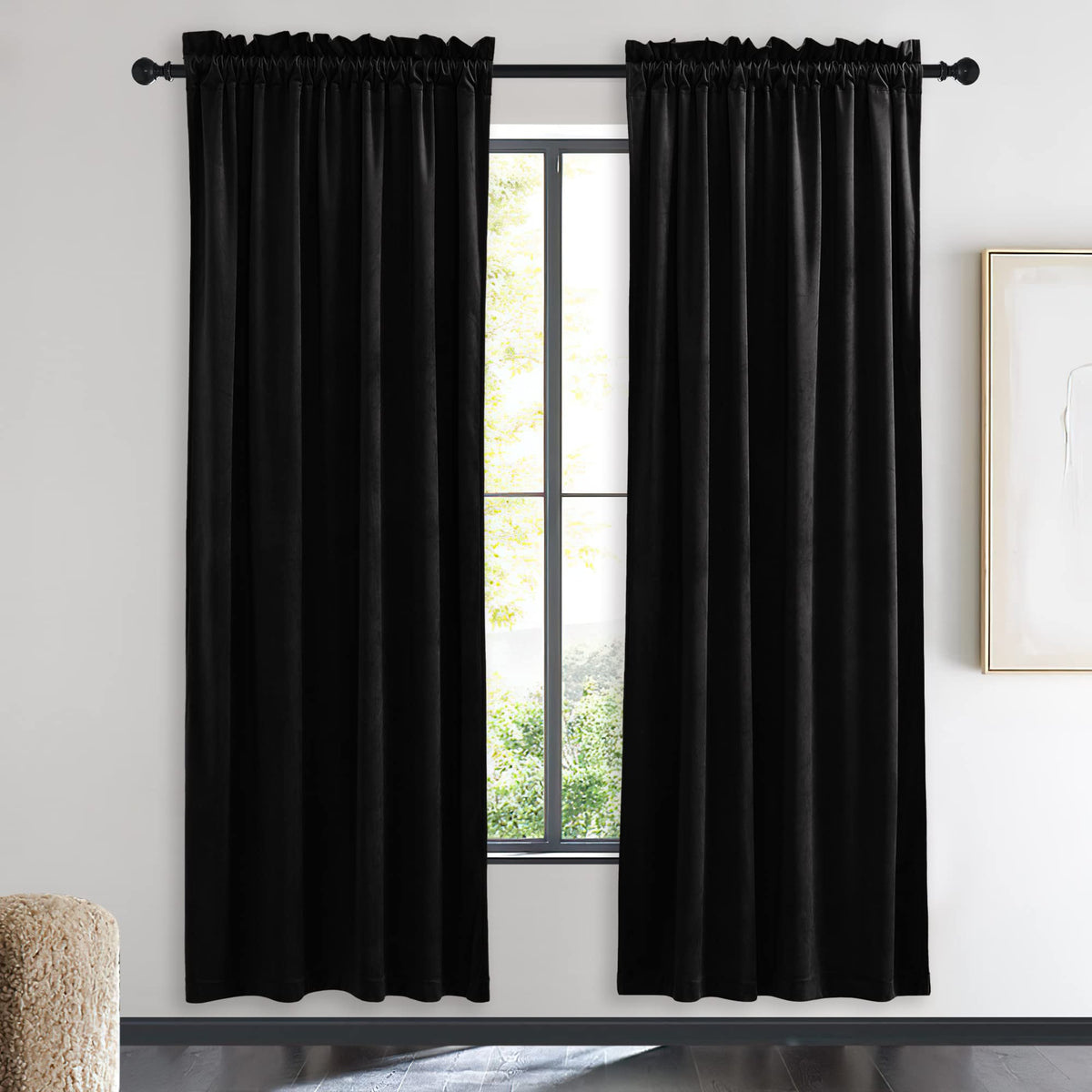 NICETOWN Black Out Velvet Curtains 63 inches Long for Kitchen