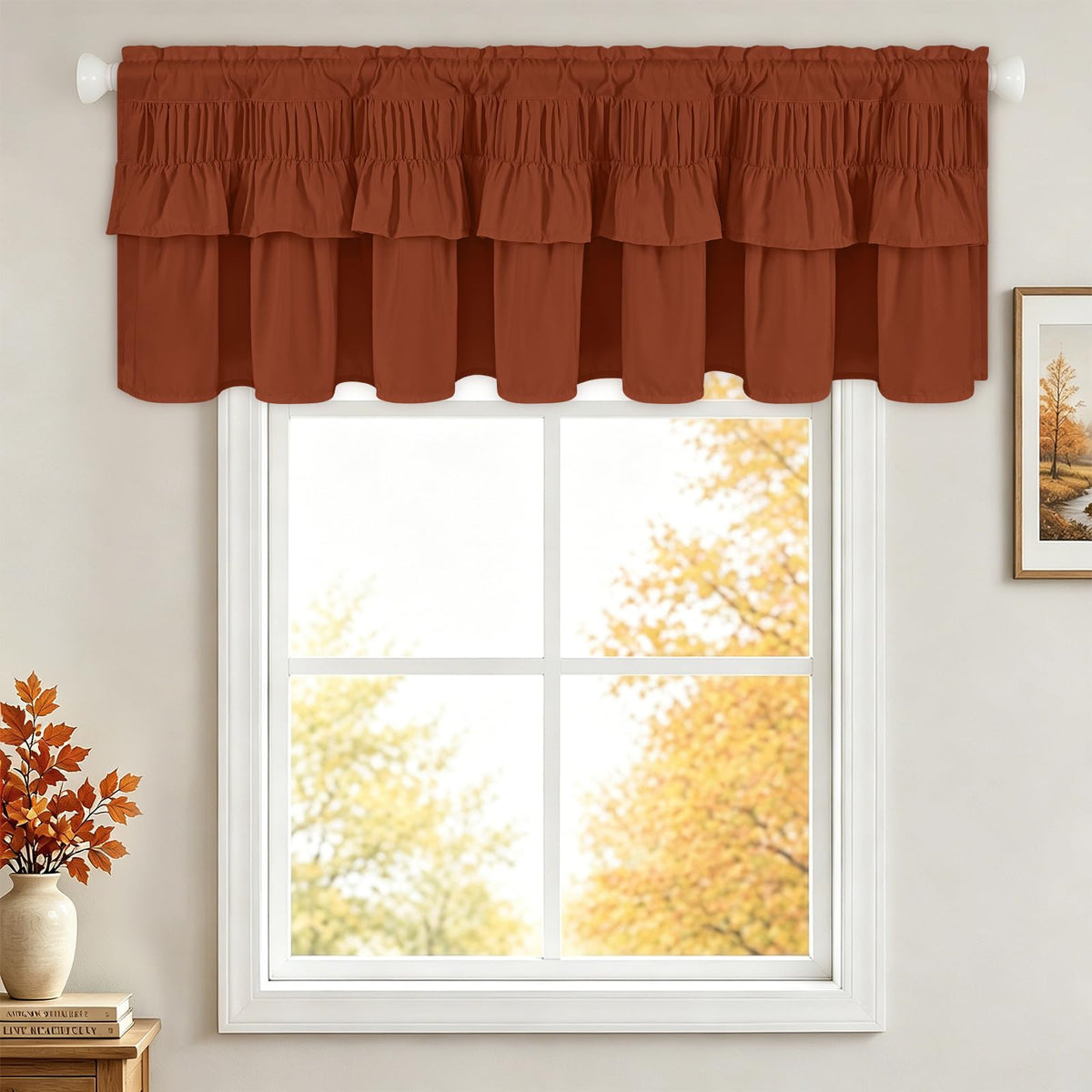 Yinhua Pink Kitchen Curtains 36 Inch Length Ruffle Blackout Cafe Curtains, Farmhouse Rustic Kitchen Window Curtain Rod Pocket Short Tier Curtain for Windows, 26" W x 36" L, 2 Panels