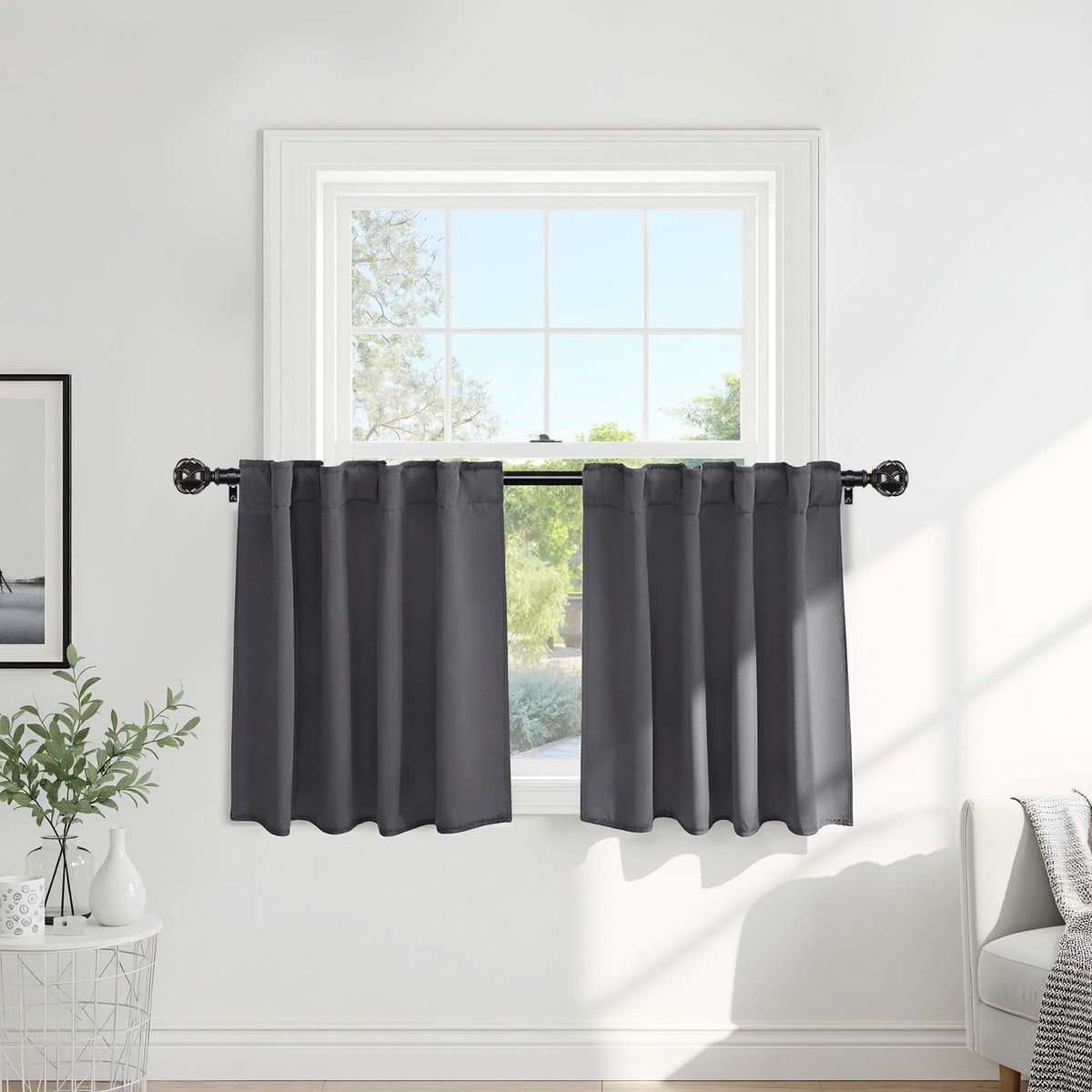 PONY DANCE Black Kitchen Blackout Curtains Over Sink, W 42 x L 45 inches