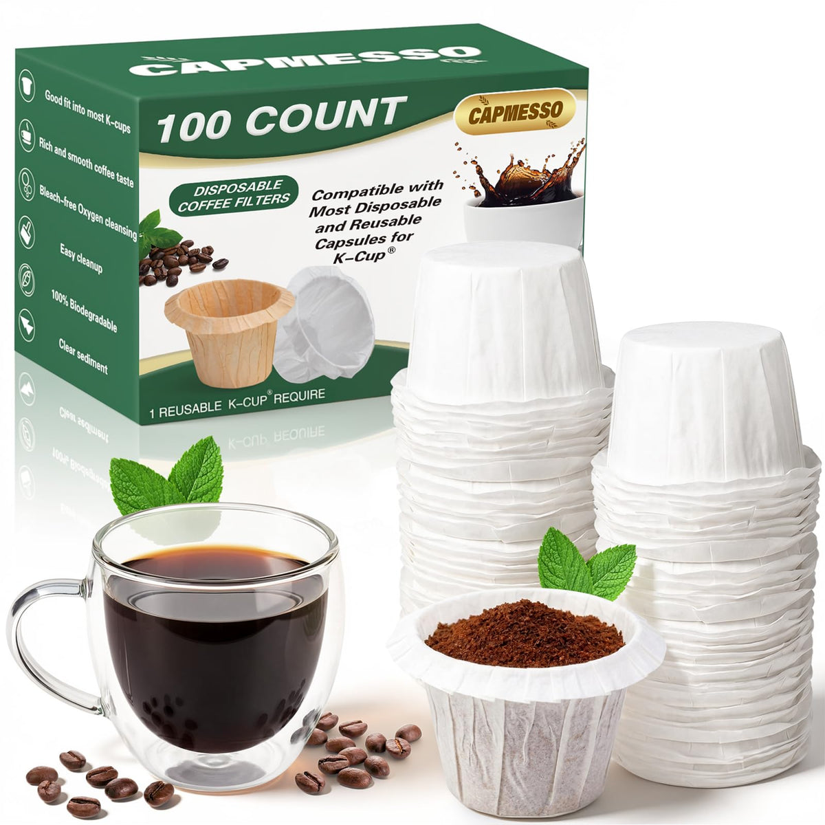 CAPMESSO Disposable K Cup Paper Filters for Keurig 1.0&2.0, 200 Unbleached