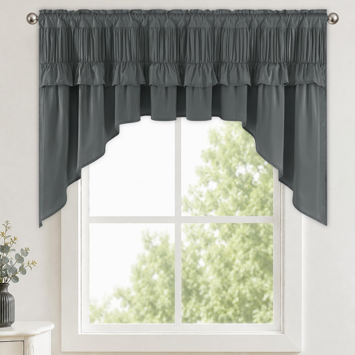 Yinhua Pink Kitchen Curtains 36 Inch Length Ruffle Blackout Cafe Curtains, Farmhouse Rustic Kitchen Window Curtain Rod Pocket Short Tier Curtain for Windows, 26" W x 36" L, 2 Panels