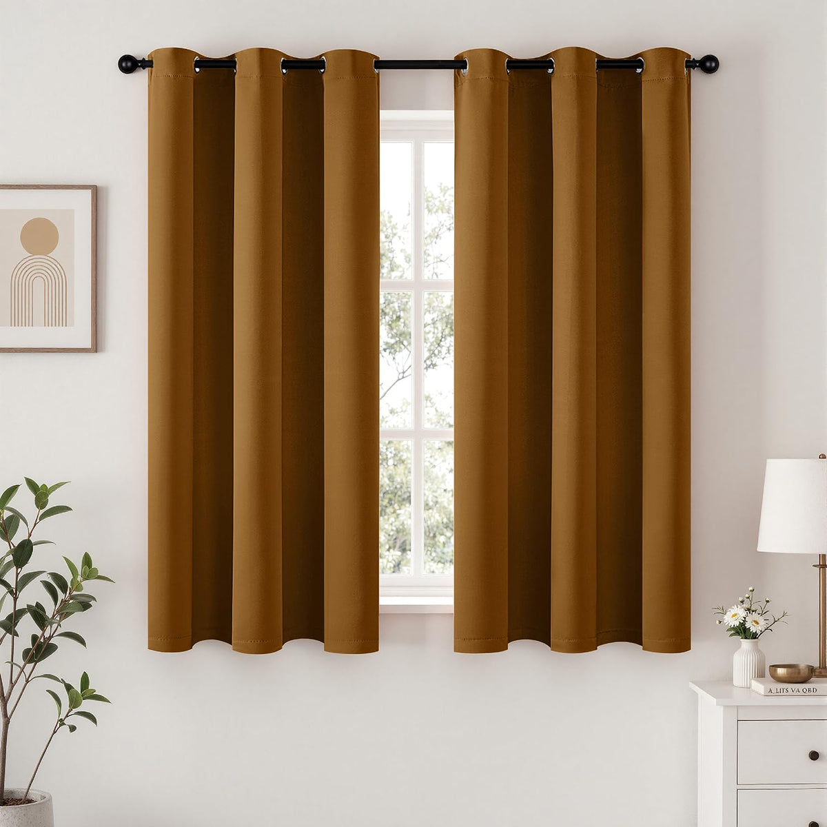 Short Navy Blue Blackout Kitchen Curtain W40 x L45 Inch 2 Panels