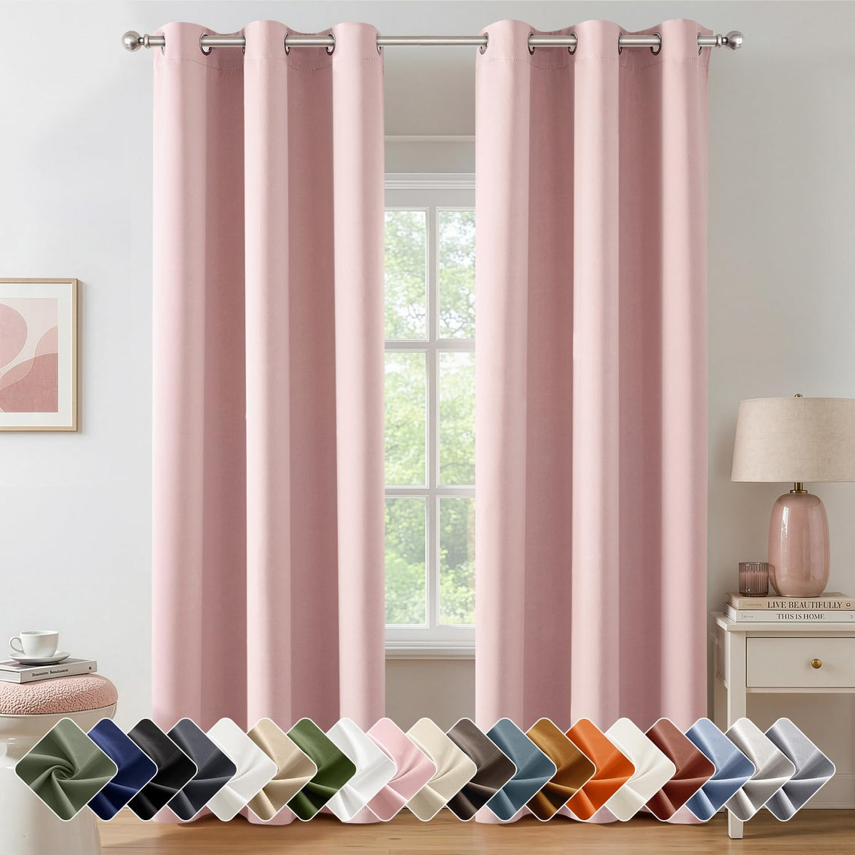 Short Navy Blue Blackout Kitchen Curtain W40 x L45 Inch 2 Panels