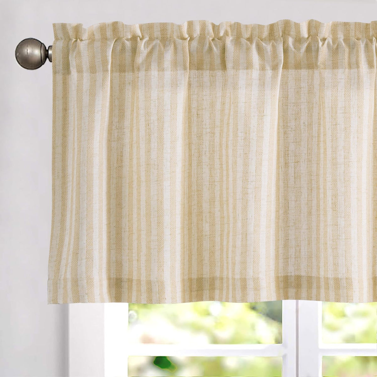 jinchan Linen Boxter Stripe Valances for Window 16 inch,Sage Green,1 Panel