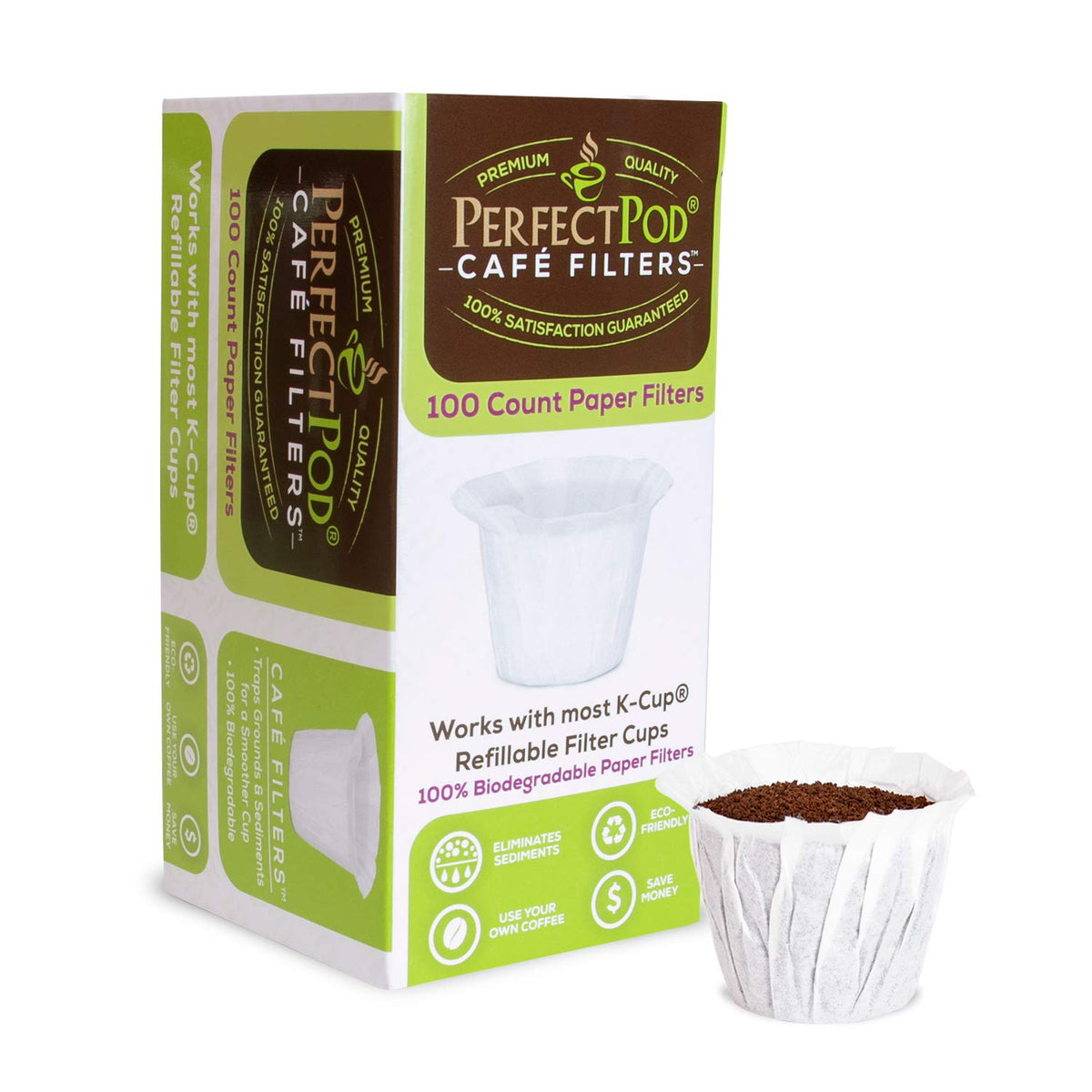 Perfect Pod Café Filters Paper Liners for Reusable K-Cup Coffee Pod, 200 Ct