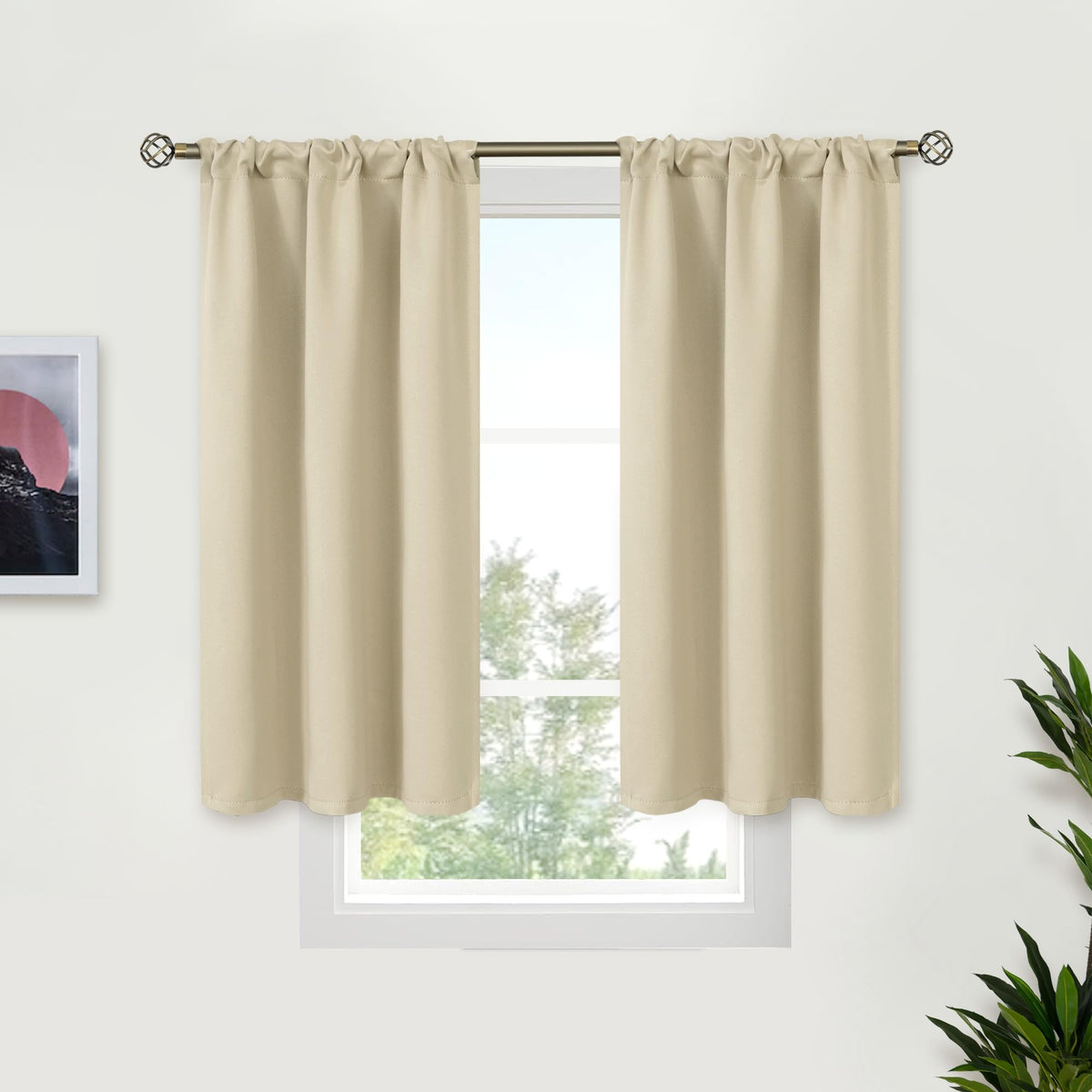 BGment Black Blackout Curtains 40 Inches Long for Kitchen Window 2 Panels