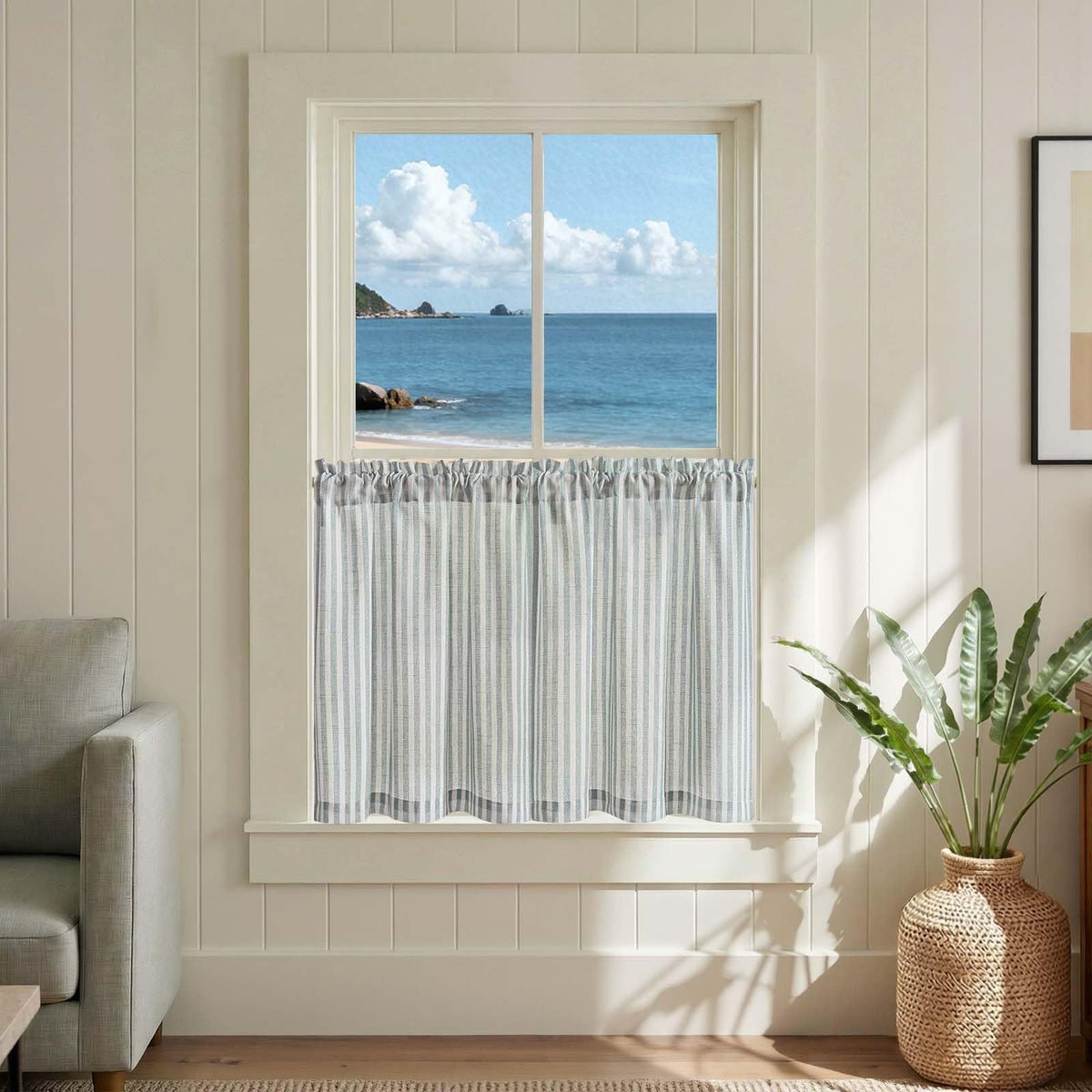 jinchan Striped Linen Kitchen Tier Curtains, 30 Inch, Sage Green, 2 Panels
