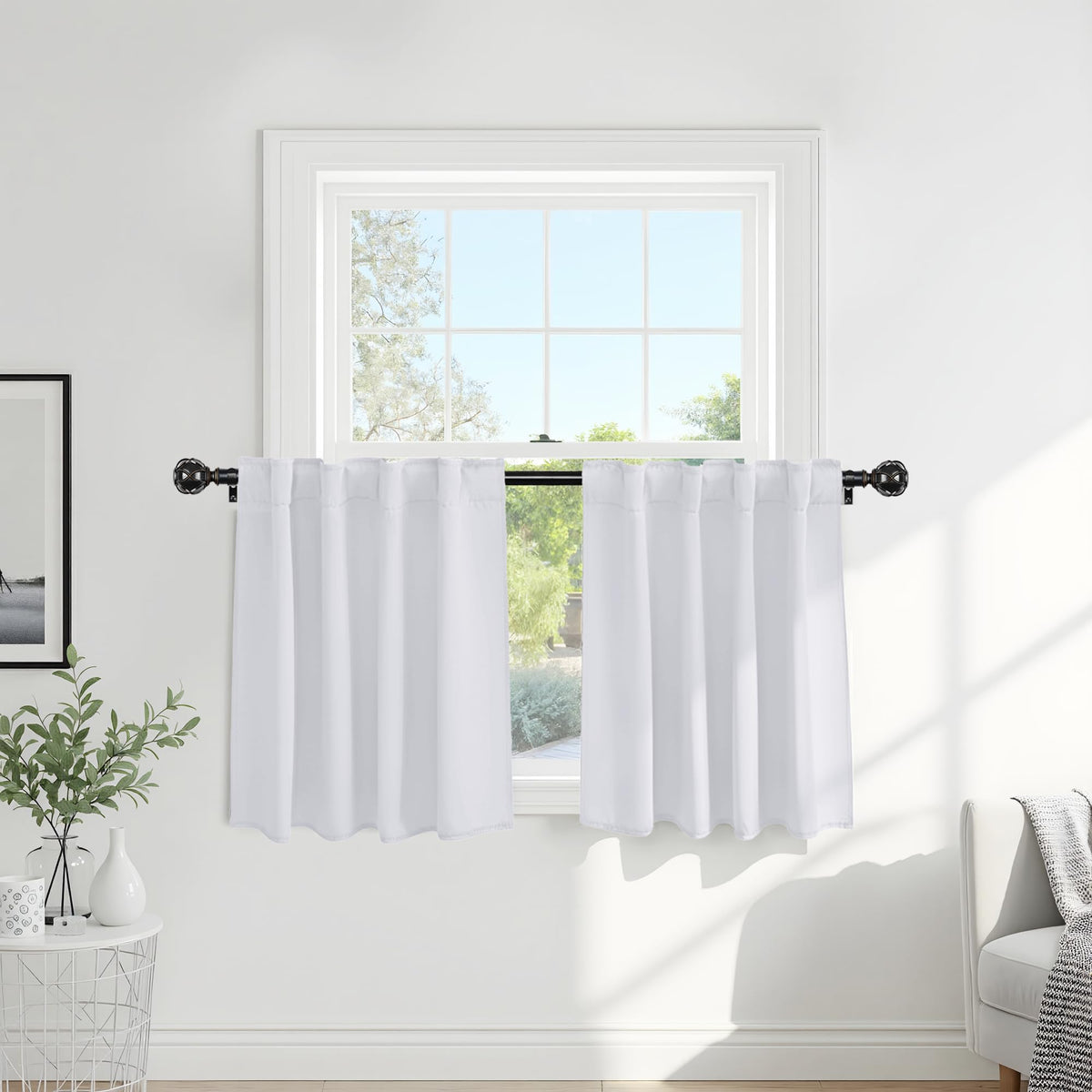 PONY DANCE Black Kitchen Blackout Curtains Over Sink, W 42 x L 45 inches