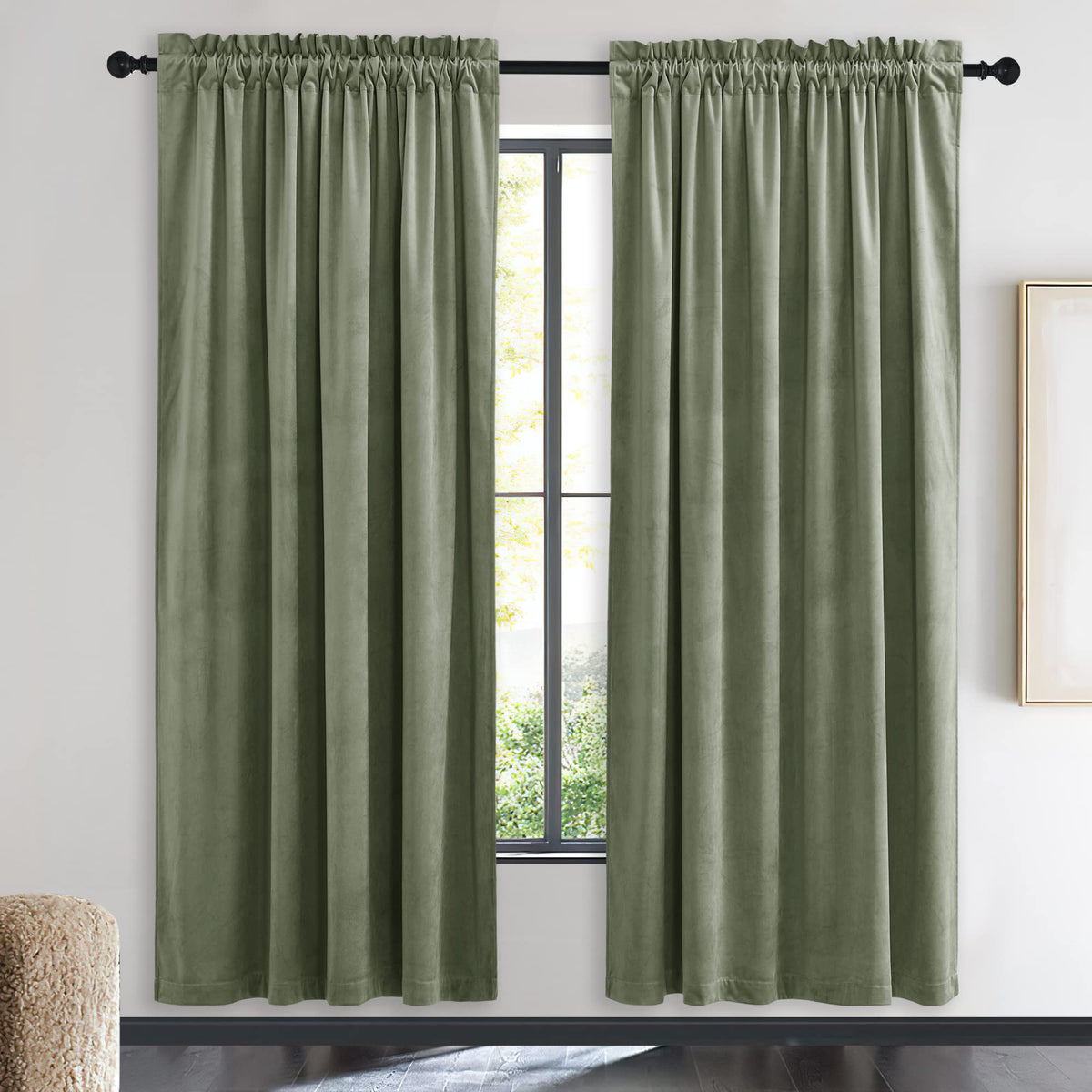 NICETOWN Black Out Velvet Curtains 63 inches Long for Kitchen