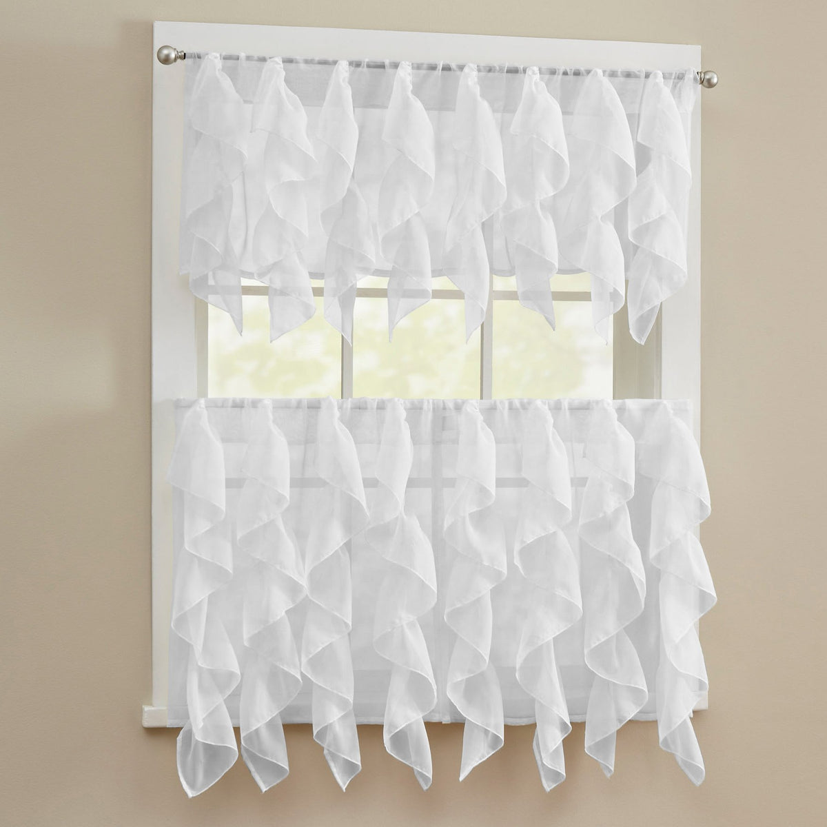 Sweet Home Collection Old World Style Floral Heavy Lace Kitchen Curtain Swag pair Hopewell Cream