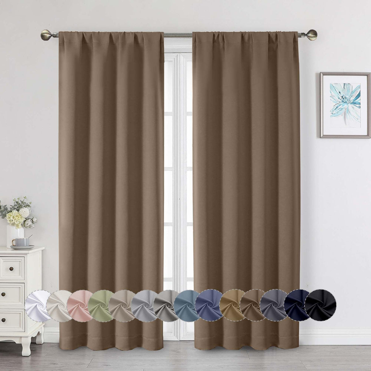 Black Cafe Blackout Curtains 36 Inch Length 2 Panels Set, Soft Solid Thermal Insulated Room Darkening Small Window Curtains for Kitchen Bathroom Basement, Black, Each, 40" Wx36 L
