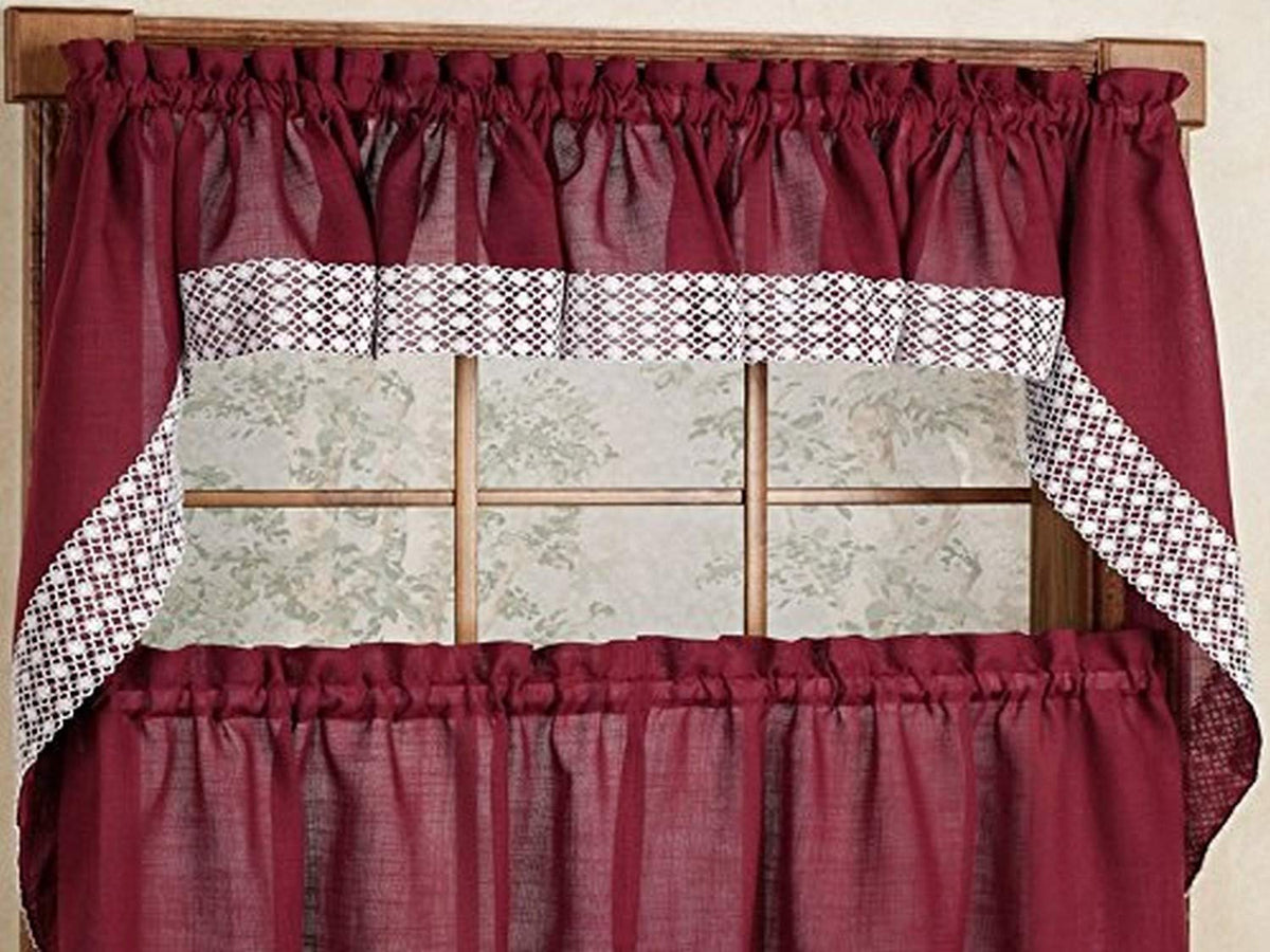 Sweet Home Collection Old World Style Floral Heavy Lace Kitchen Curtain Swag pair Hopewell Cream