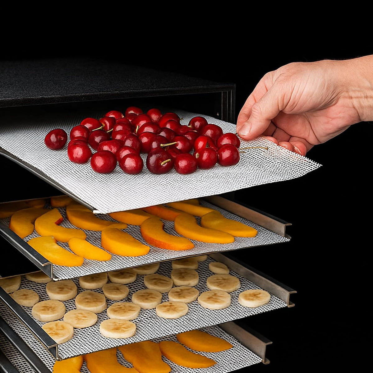 16 Pcs Silicone Dehydrator Sheets 21 x 14 Inch Non Stick Silicone Mesh Reusable Dehydrator Tray Liner Fruit Dryer Mats for food fruit Freeze Dryer