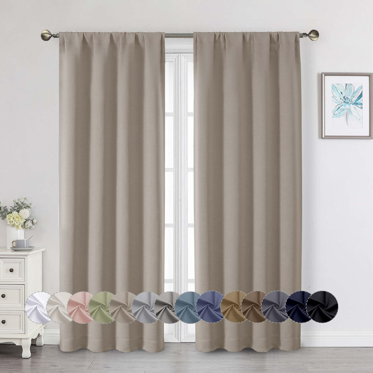 Black Cafe Blackout Curtains 36 Inch Length 2 Panels Set, Soft Solid Thermal Insulated Room Darkening Small Window Curtains for Kitchen Bathroom Basement, Black, Each, 40" Wx36 L
