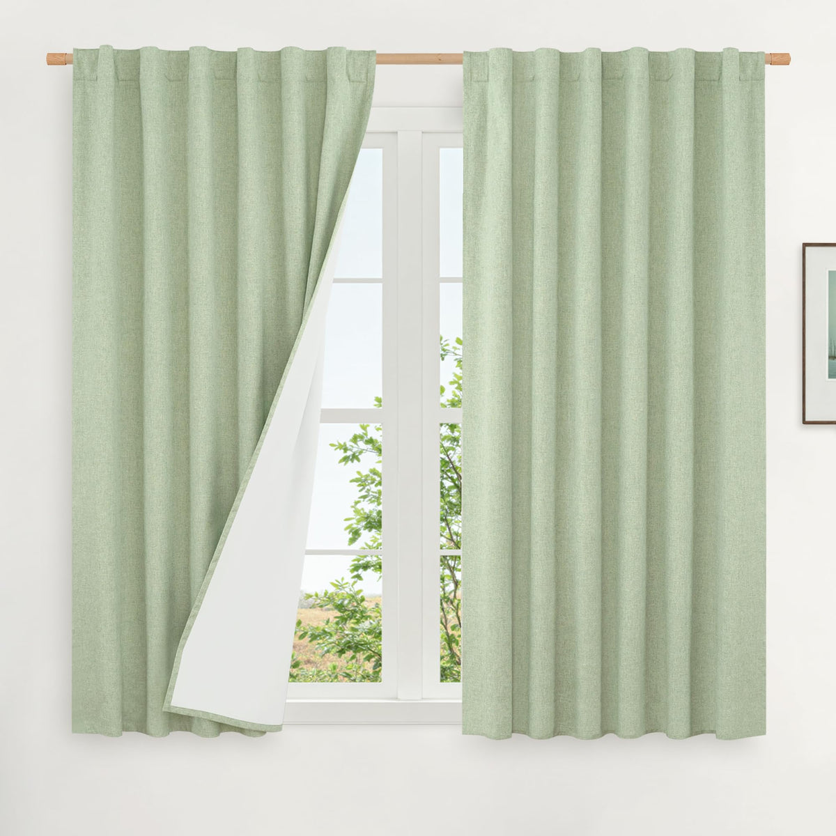 LAMIT Full Blackout Linen Kitchen Window Curtains 36 Inches Long, Ivory