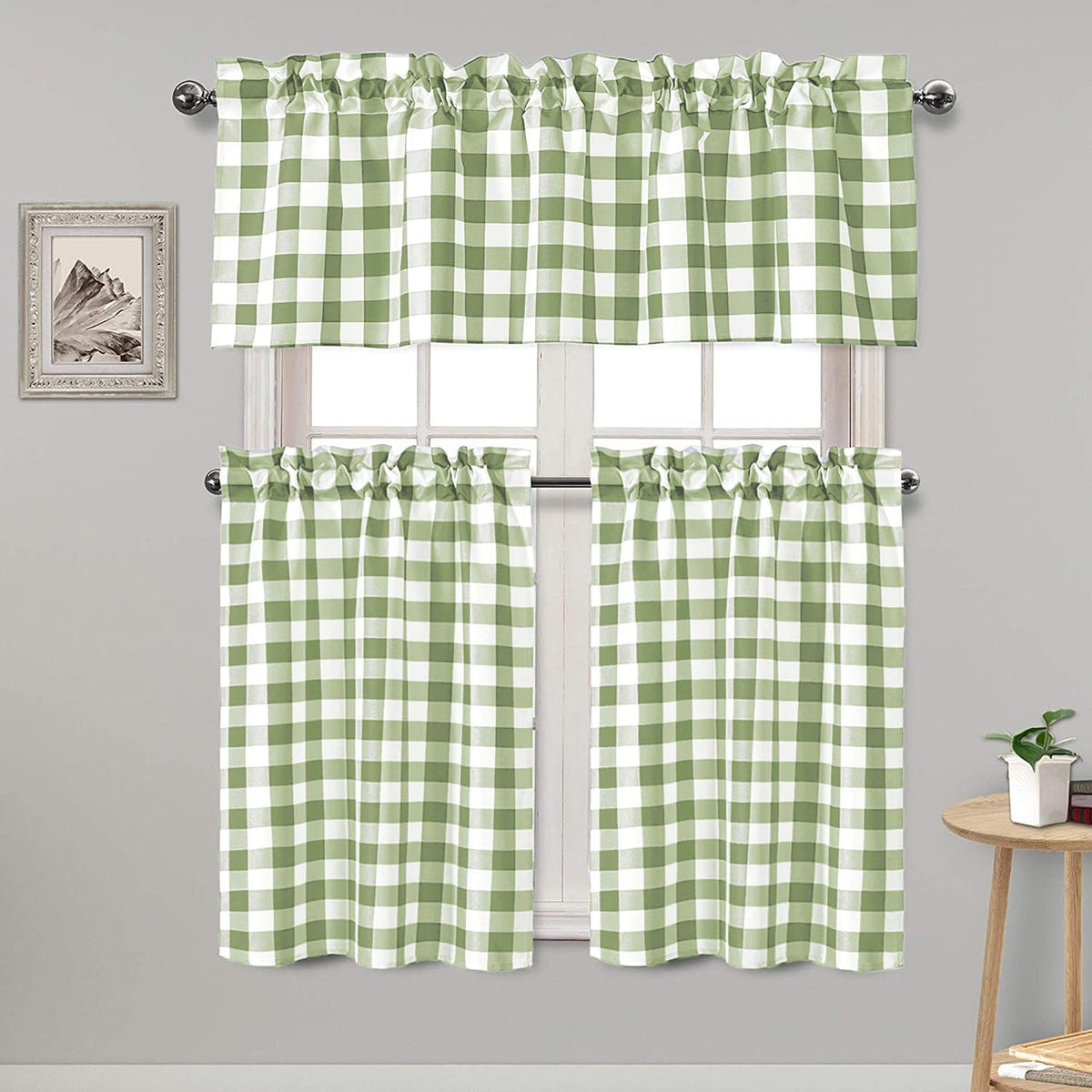 Hiasan 3 Piece Semi Sheer Curtains, Black and White