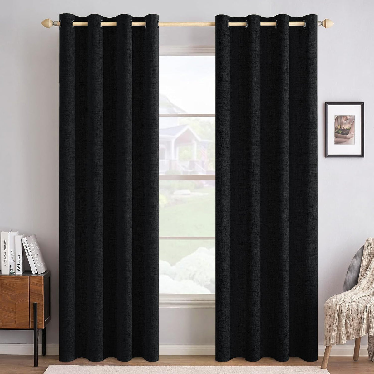 MIULEE 100% Blackout Linen Curtains for Bedroom 52x54 Inches Natural Beige