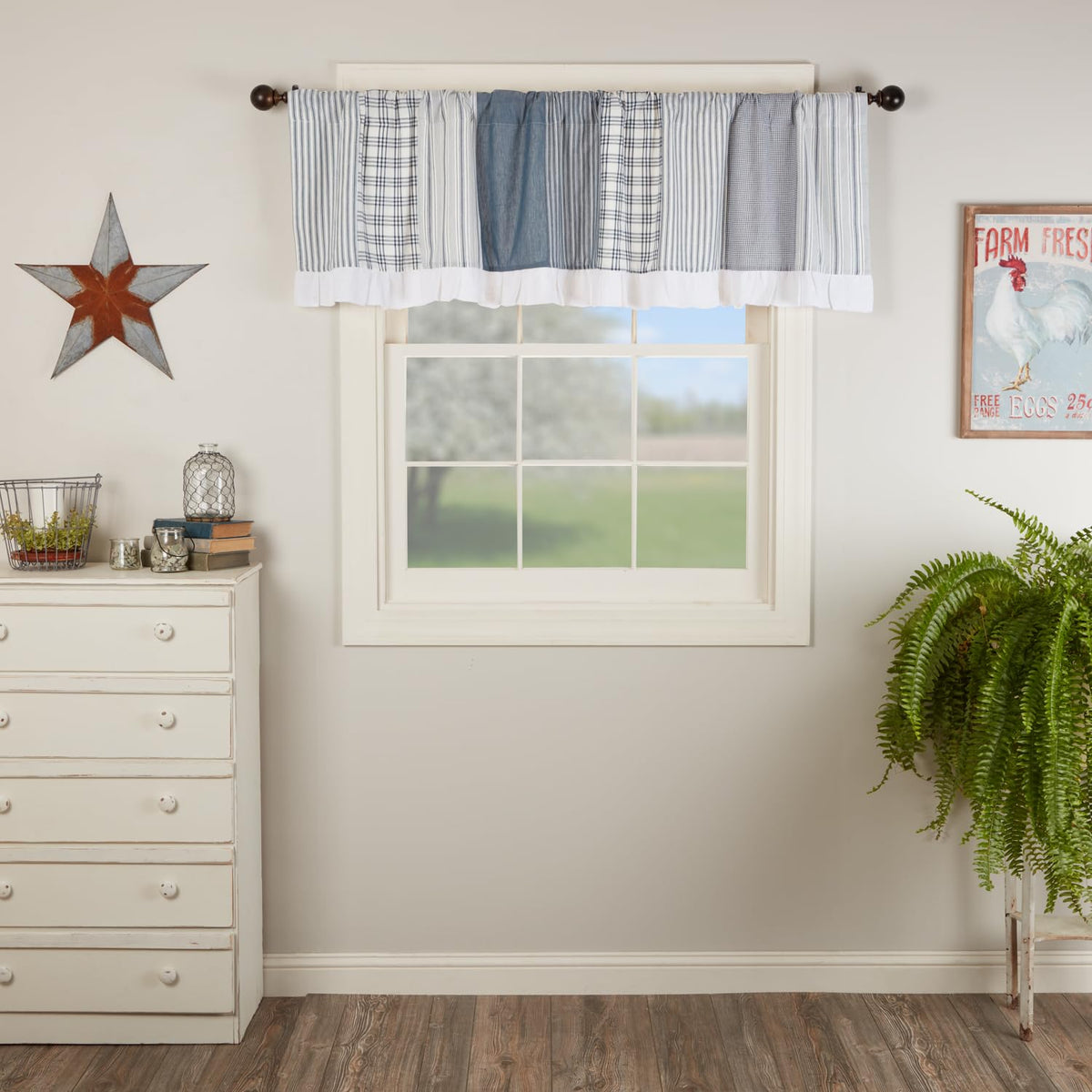 VHC Brands Sawyer Mill Curtain, Panel 63x36, Charcoal Khaki Tan