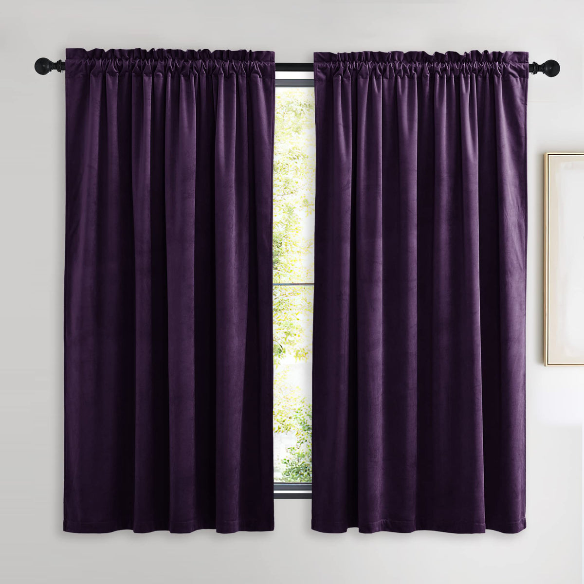 NICETOWN Black Out Velvet Curtains 63 inches Long for Kitchen