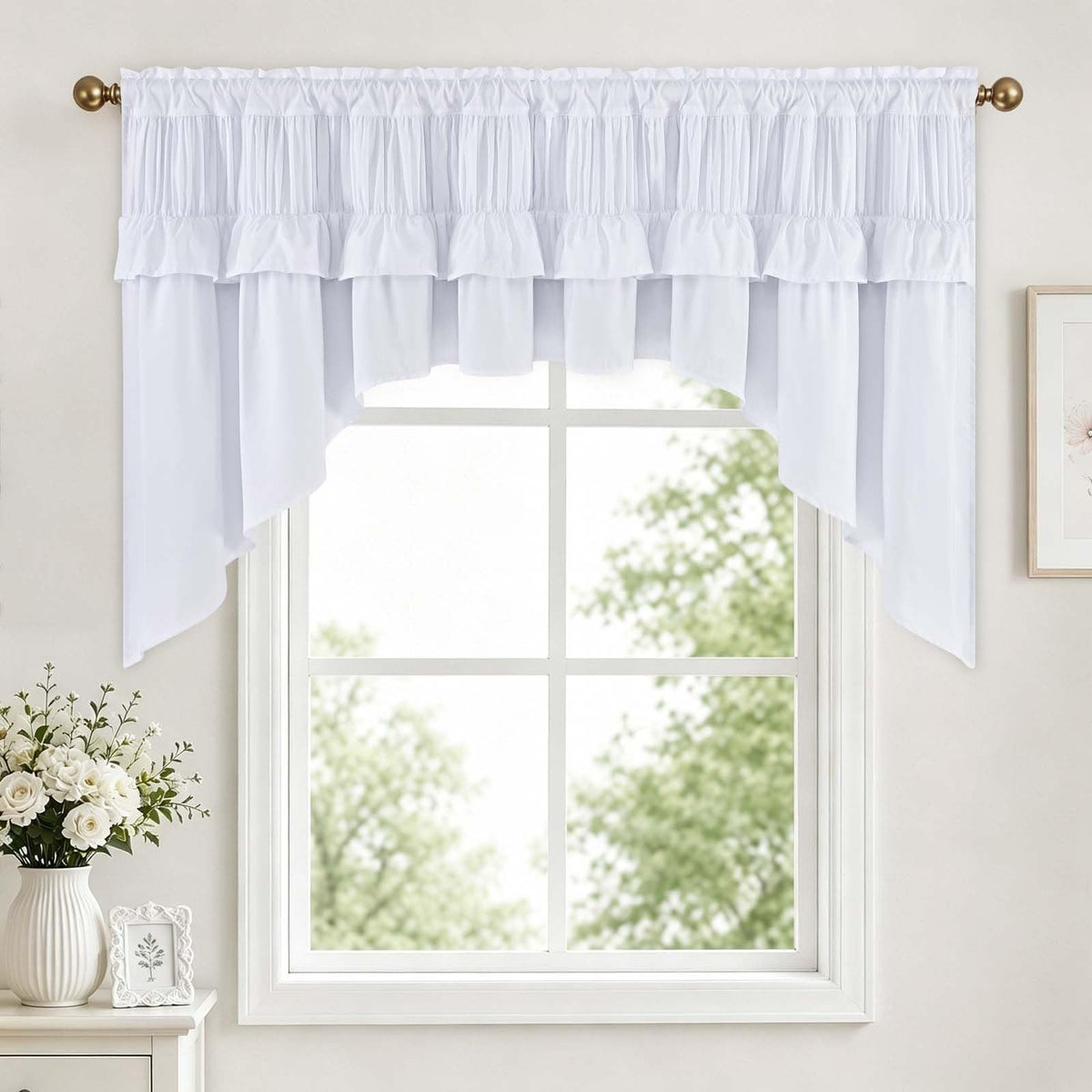 Yinhua Pink Kitchen Curtains 36 Inch Length Ruffle Blackout Cafe Curtains, Farmhouse Rustic Kitchen Window Curtain Rod Pocket Short Tier Curtain for Windows, 26" W x 36" L, 2 Panels