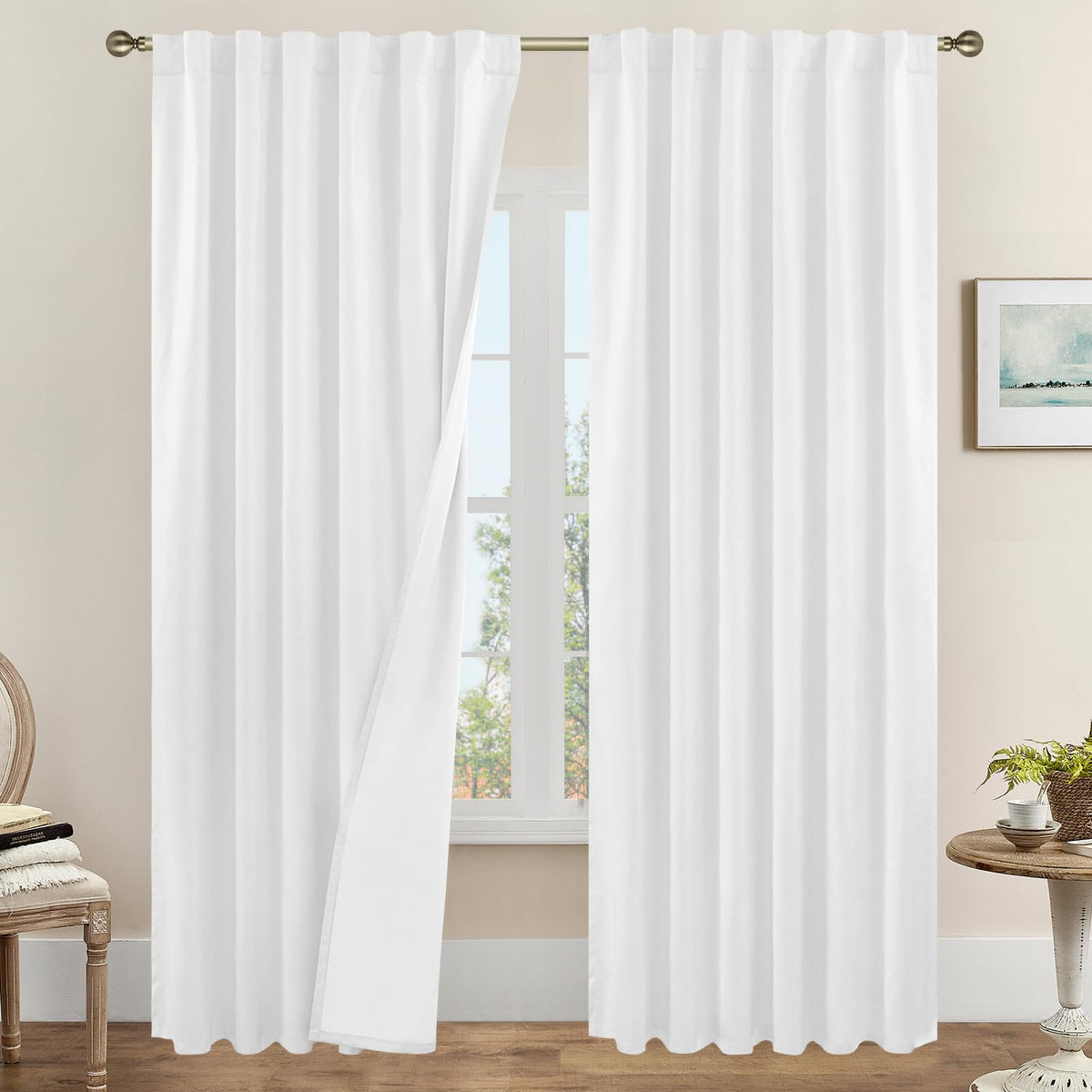 LAMIT Full Blackout Linen Kitchen Window Curtains 36 Inches Long, Ivory