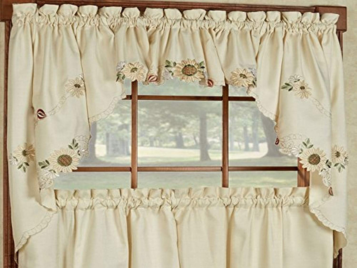 Sweet Home Collection Old World Style Floral Heavy Lace Kitchen Curtain Swag pair Hopewell Cream