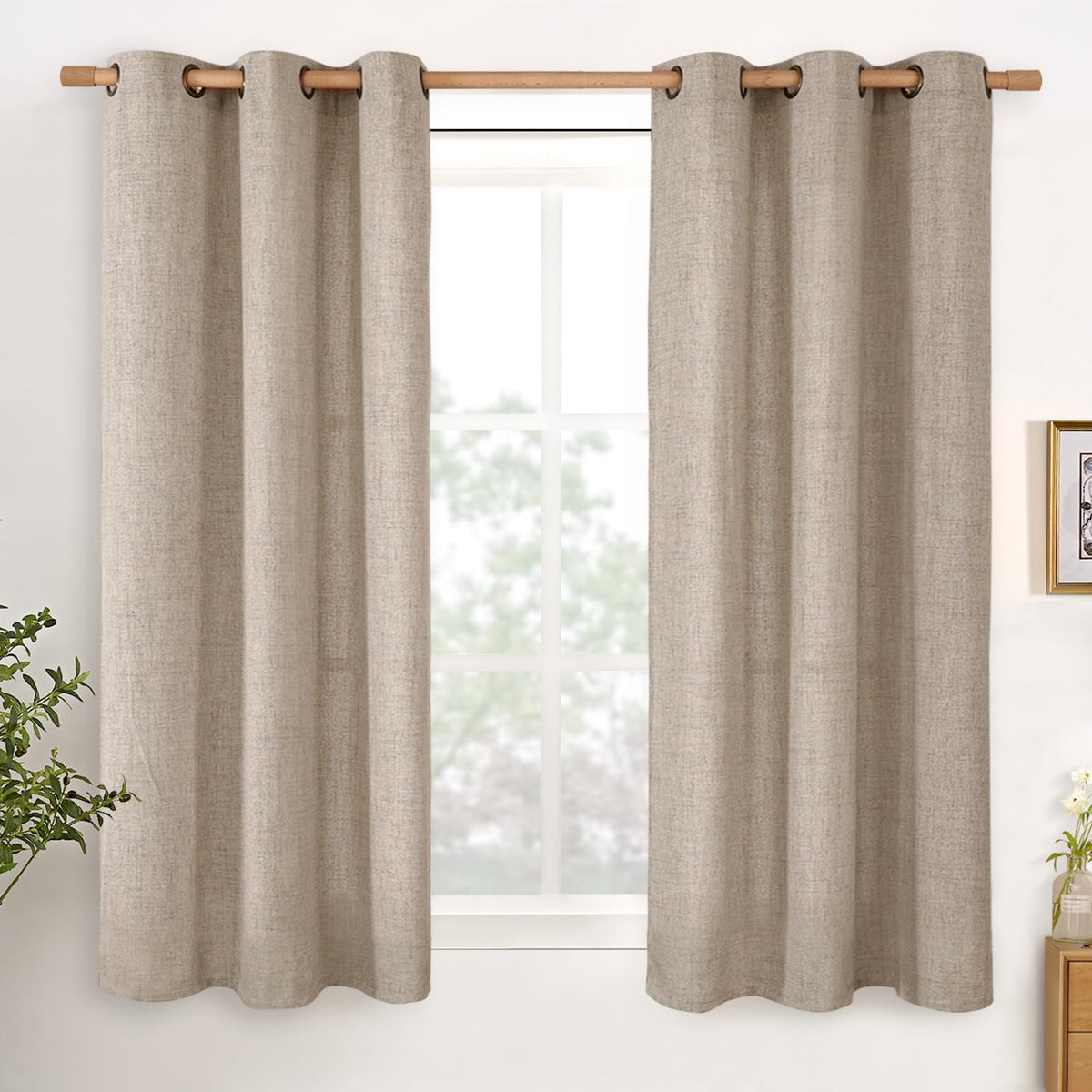 YoungsTex Linen Kitchen Window Curtains 40 Inch Length 2 Panels