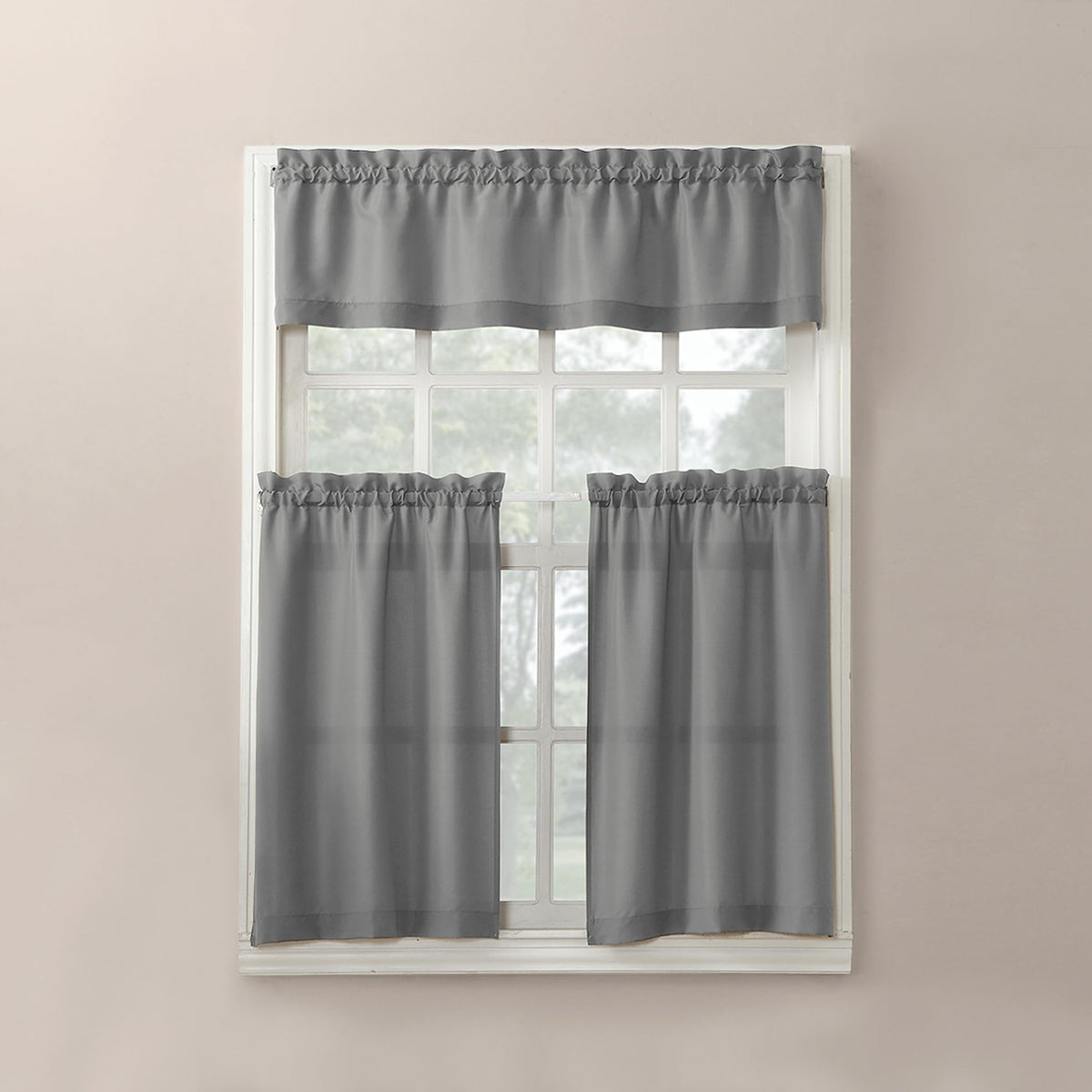 No. 918 Martine Microfiber Semi-Sheer Rod Pocket Kitchen Curtain Valance and Tiers Set, 54" x 36", Red