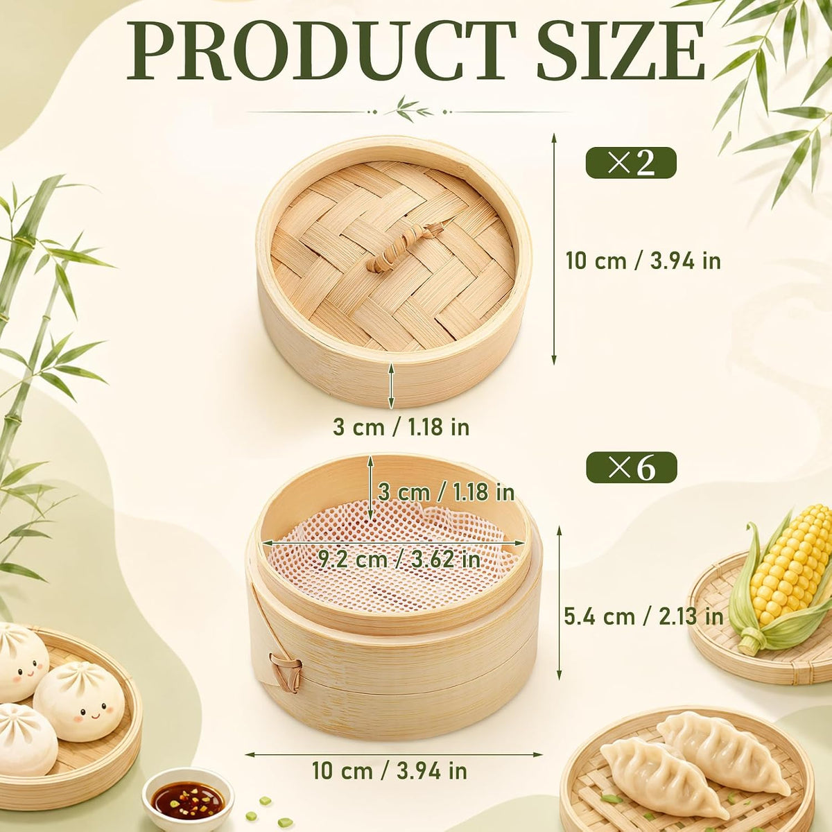 20 Pcs 4 Inch Bamboo Steamer Basket Set for Cooked Meals