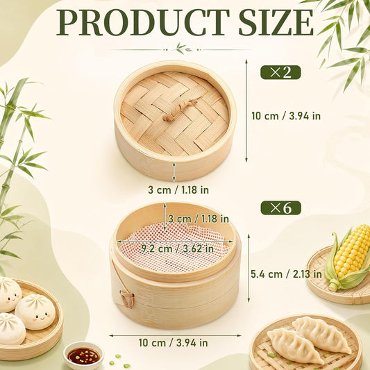 20 Pcs 4 Inch Bamboo Steamer Basket Set for Cooked Meals