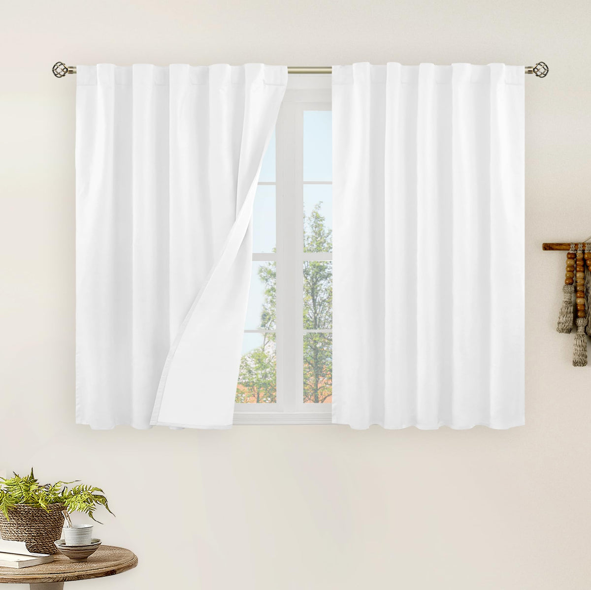 LAMIT Full Blackout Linen Kitchen Window Curtains 36 Inches Long, Ivory