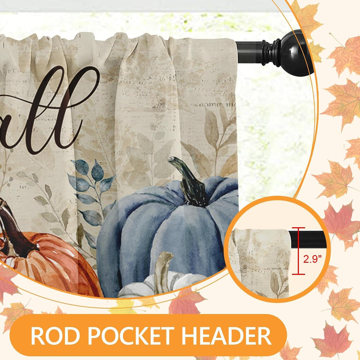 Arttown Fall Kitchen Curtains Sets for Windows, 52x36 Inch Thanksgiving
