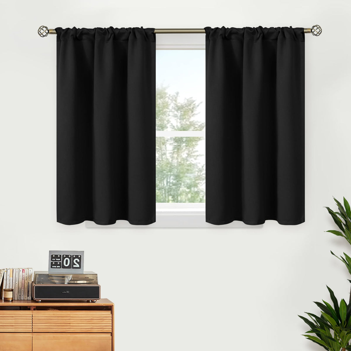 BGment Black Blackout Curtains 40 Inches Long for Kitchen Window 2 Panels