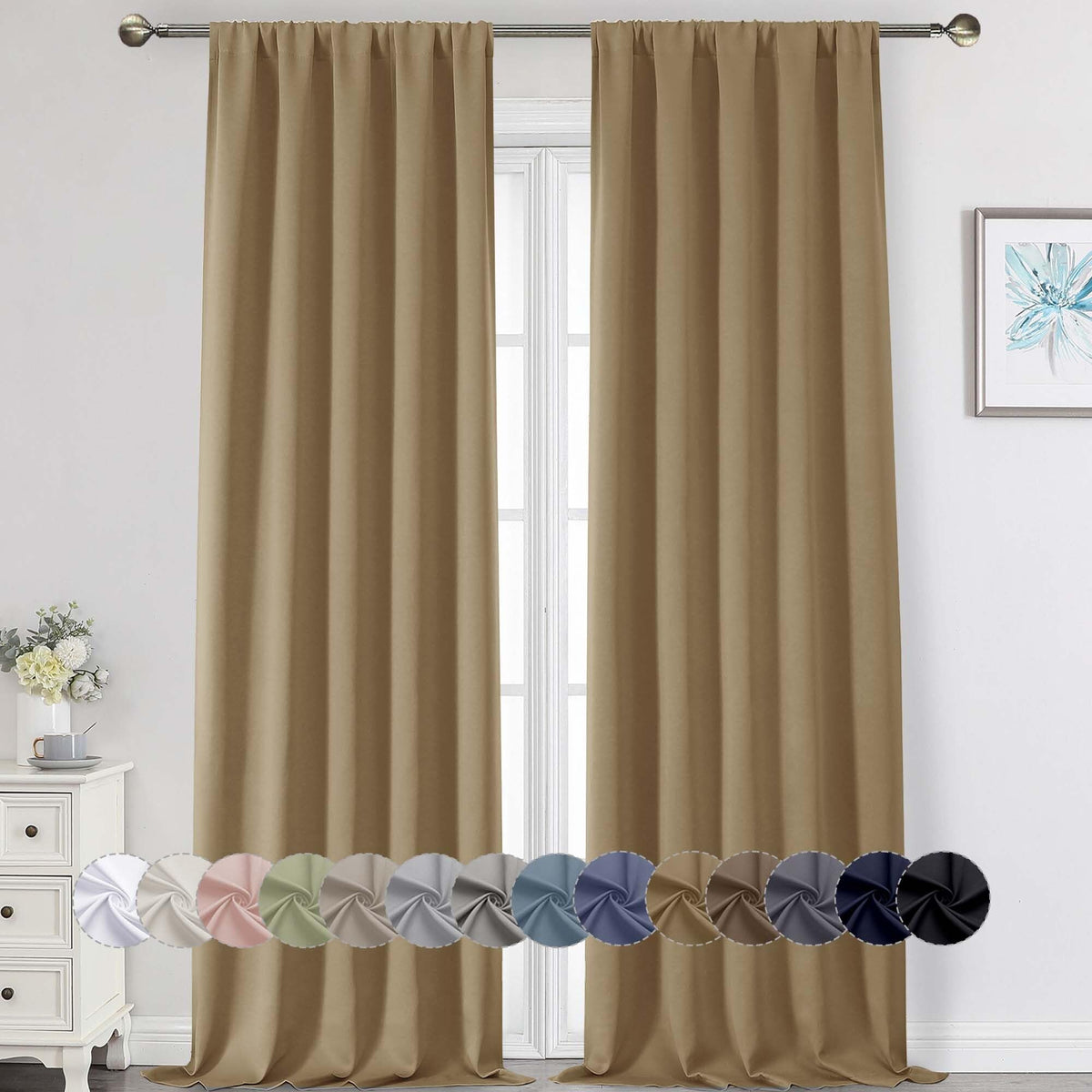 Black Cafe Blackout Curtains 36 Inch Length 2 Panels Set, Soft Solid Thermal Insulated Room Darkening Small Window Curtains for Kitchen Bathroom Basement, Black, Each, 40" Wx36 L