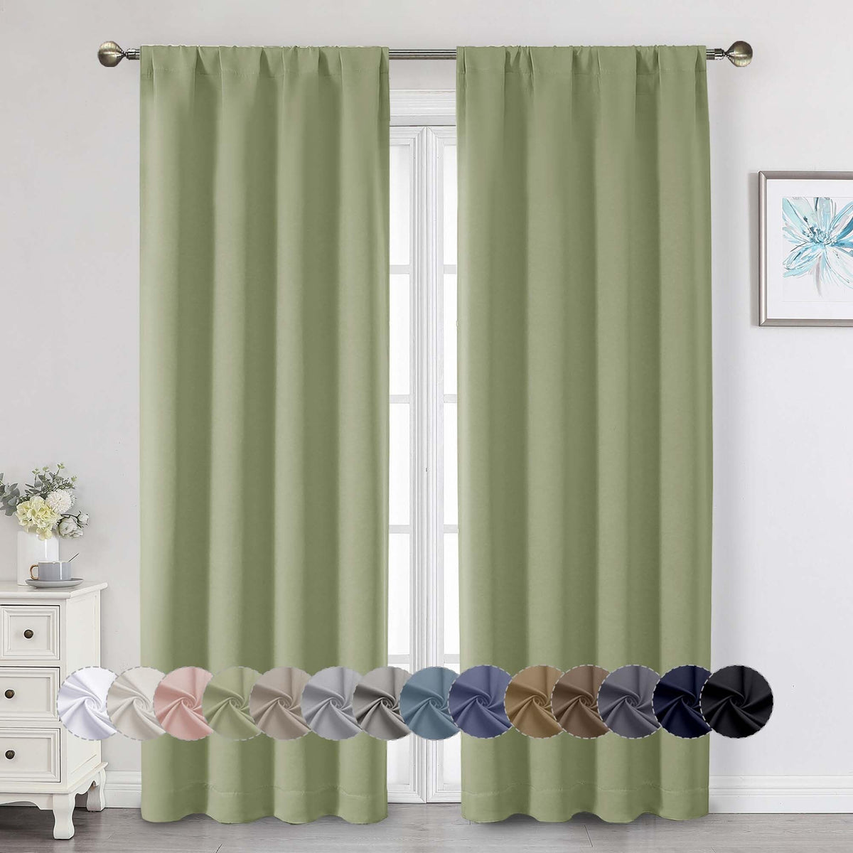 Black Cafe Blackout Curtains 36 Inch Length 2 Panels Set, Soft Solid Thermal Insulated Room Darkening Small Window Curtains for Kitchen Bathroom Basement, Black, Each, 40" Wx36 L