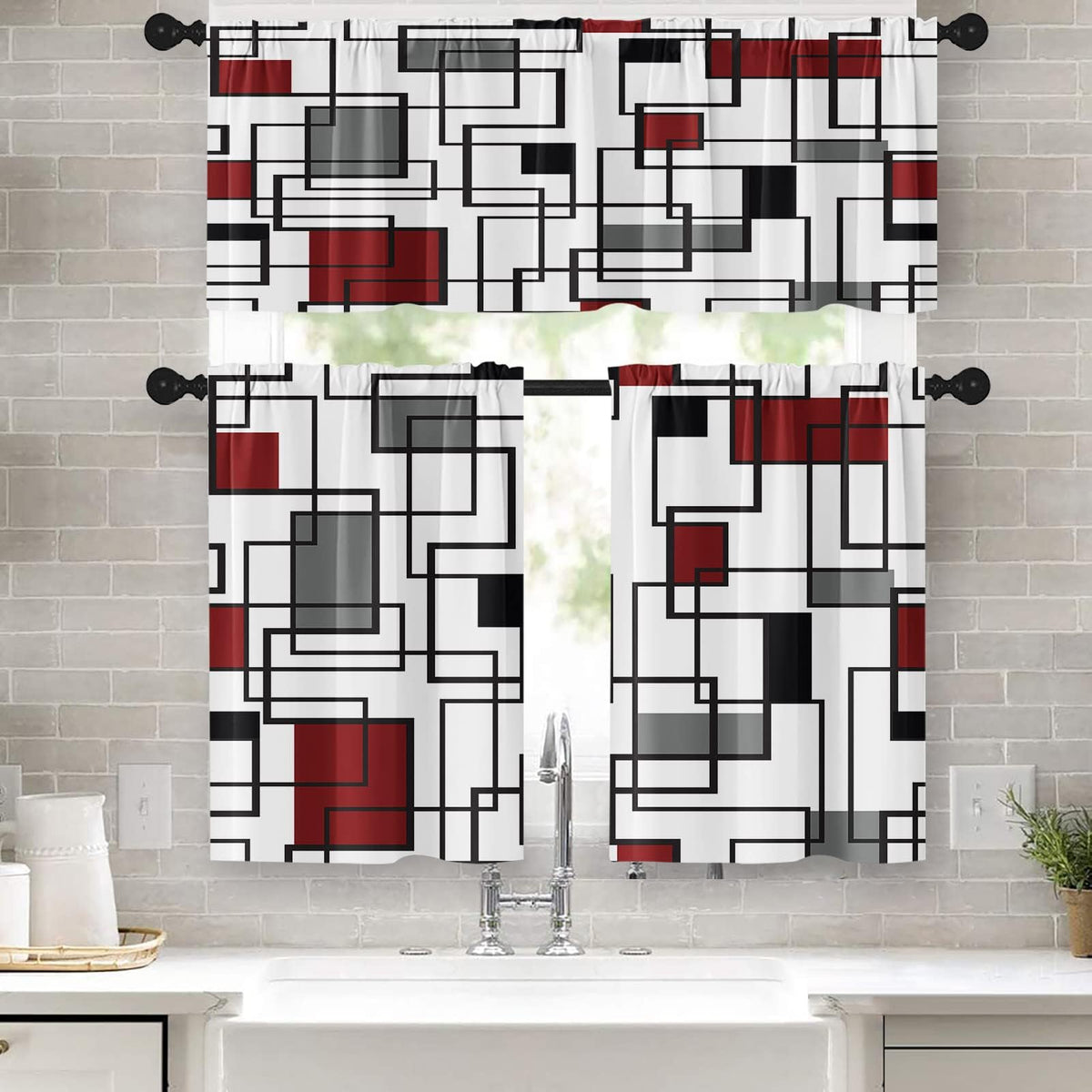 Emvency Kitchen Curtains Sets for Windows 52x36 Inch 3 Pack Farmhouse Wood