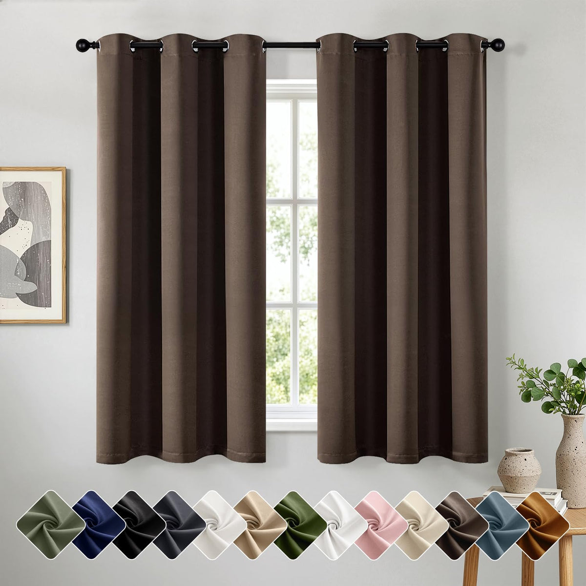 Short Navy Blue Blackout Kitchen Curtain W40 x L45 Inch 2 Panels