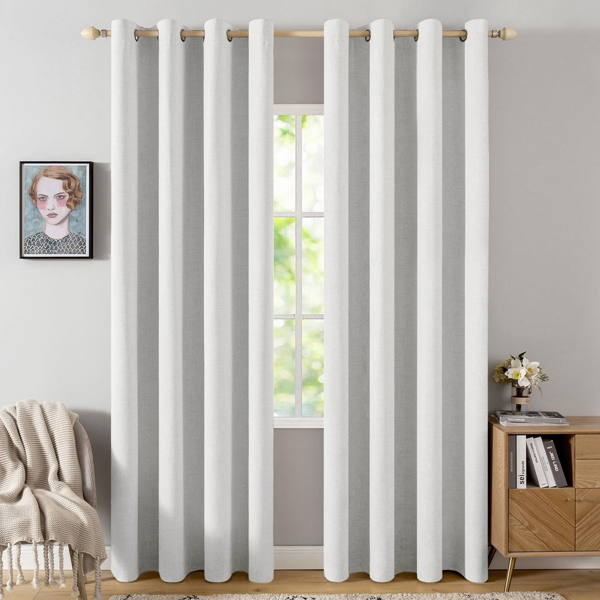 MIULEE 100% Blackout Linen Curtains for Bedroom 52x54 Inches Natural Beige