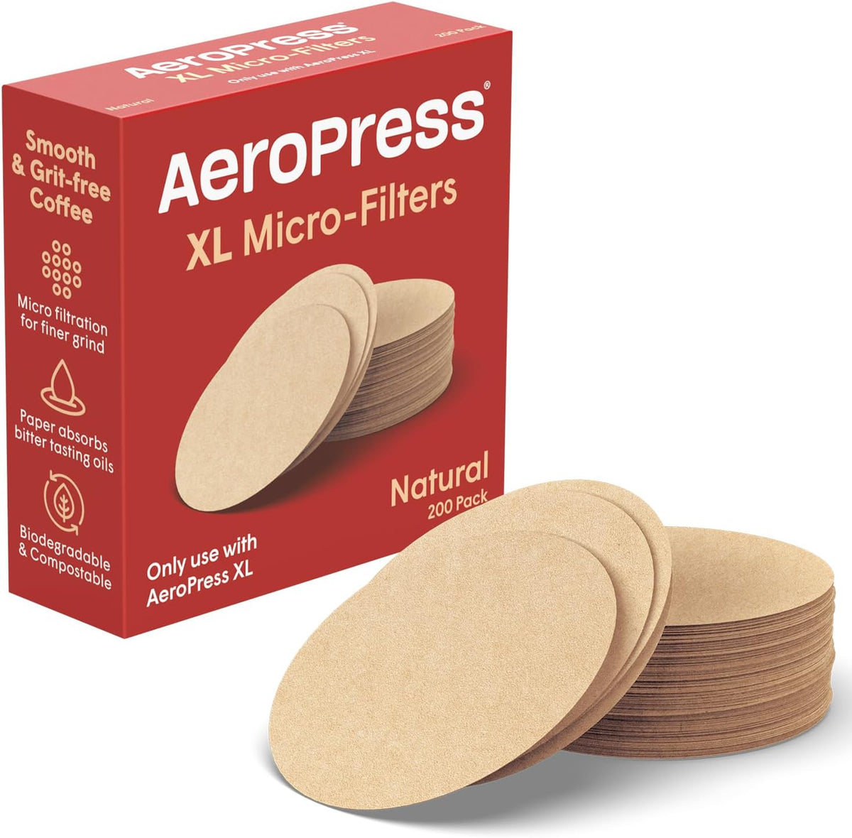 AeroPress XL Natural Paper Micro-Filters, XL Size, 200 Count