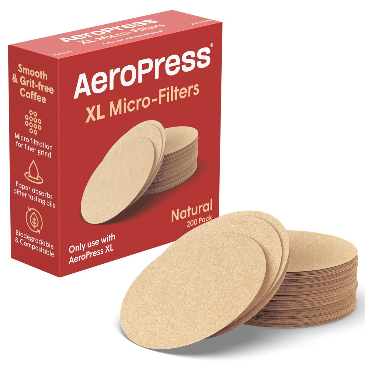 AeroPress XL Natural Paper Micro-Filters, XL Size, 200 Count