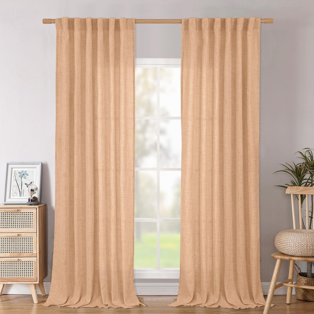 BGment White Linen Kitchen Curtains 40 Inch Length for Short Window