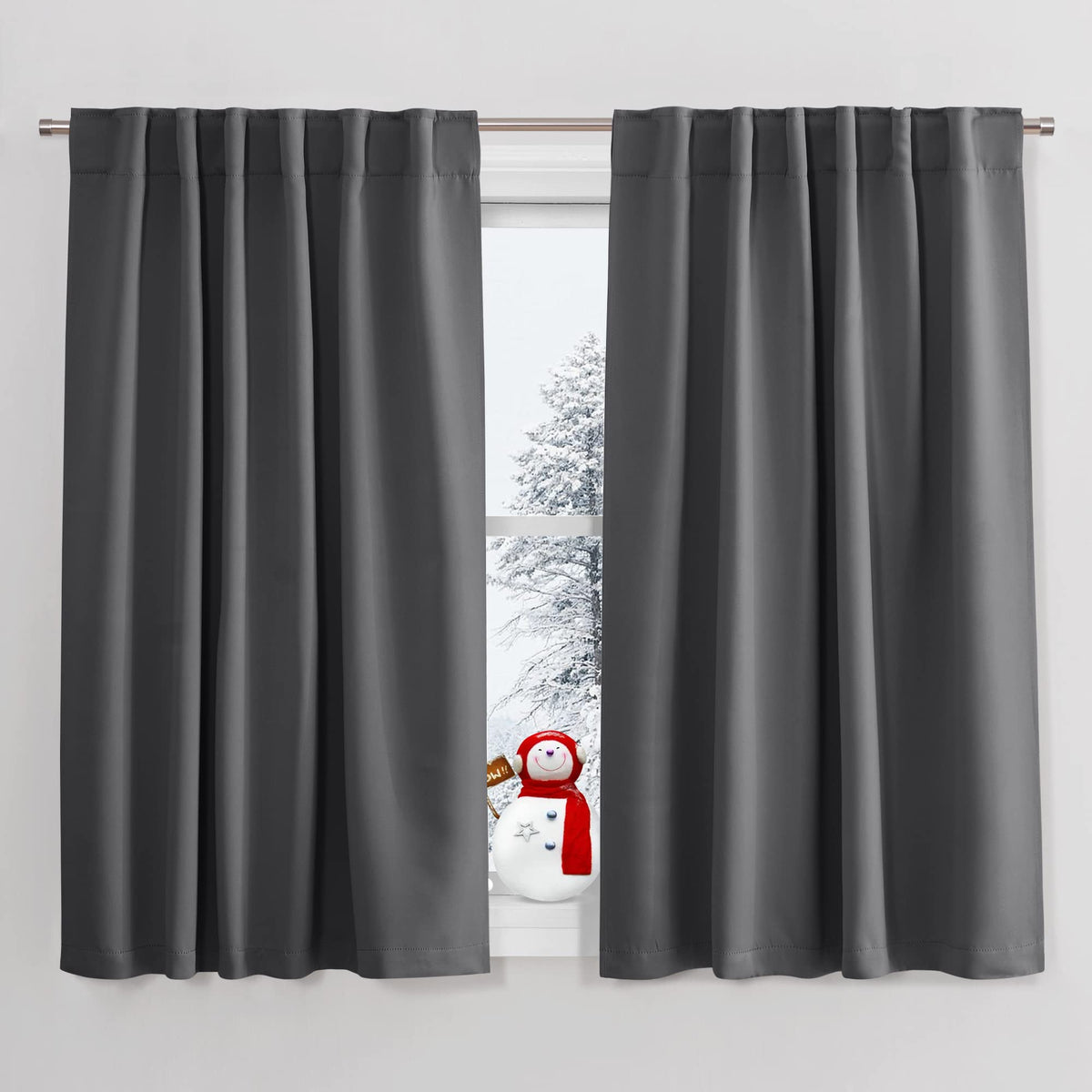 PONY DANCE Black Kitchen Blackout Curtains Over Sink, W 42 x L 45 inches