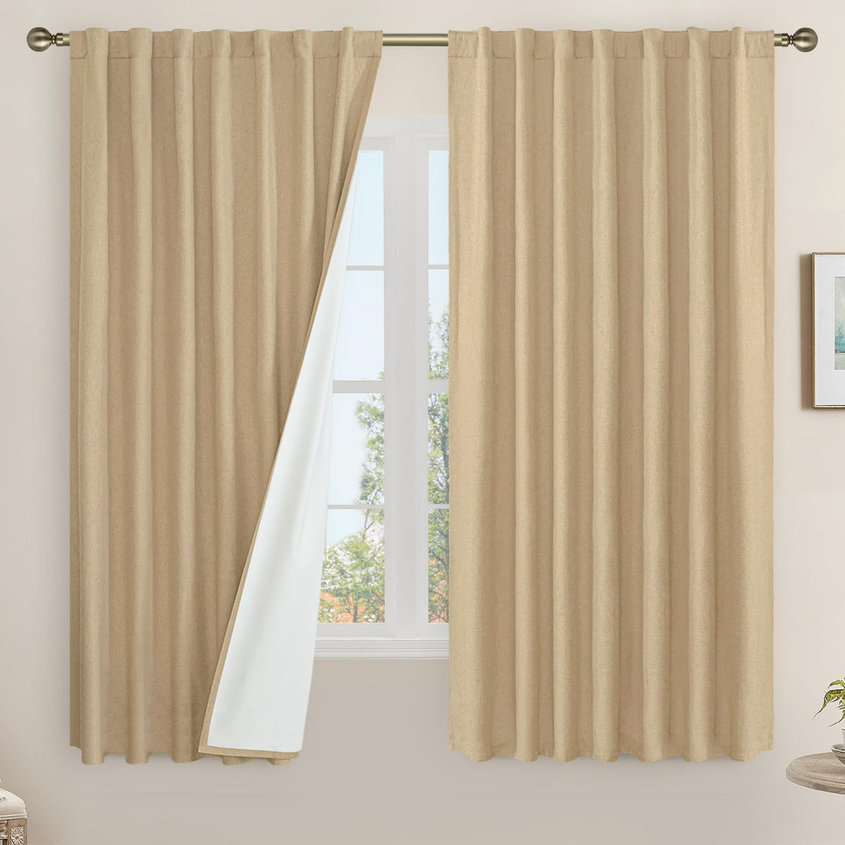 LAMIT Full Blackout Linen Kitchen Window Curtains 36 Inches Long, Ivory