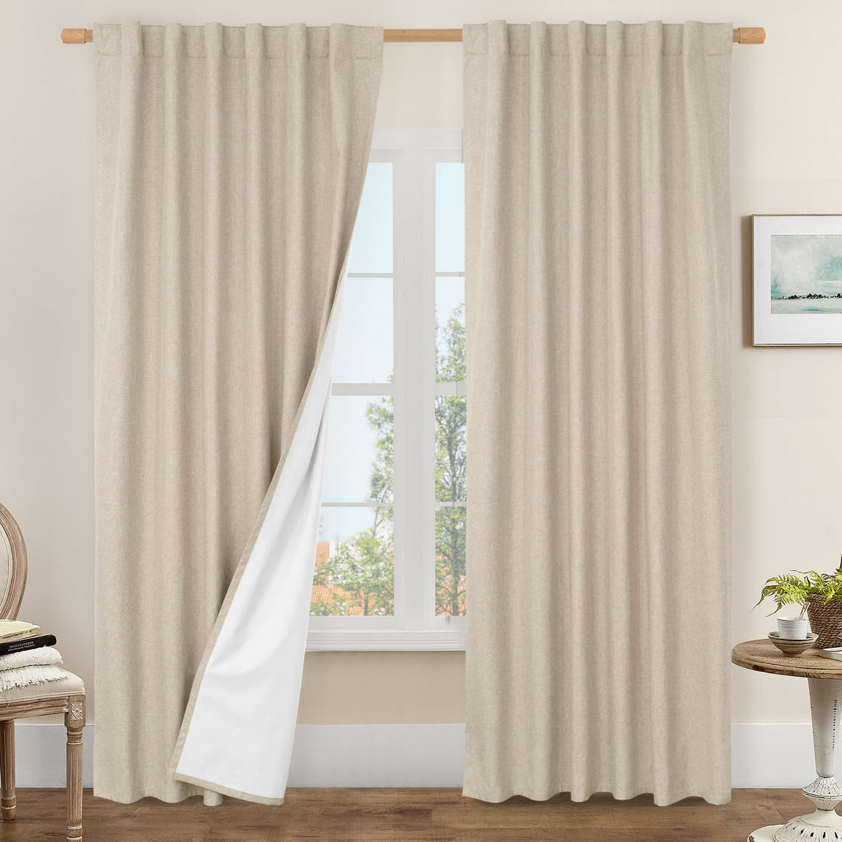 LAMIT Full Blackout Linen Kitchen Window Curtains 36 Inches Long, Ivory