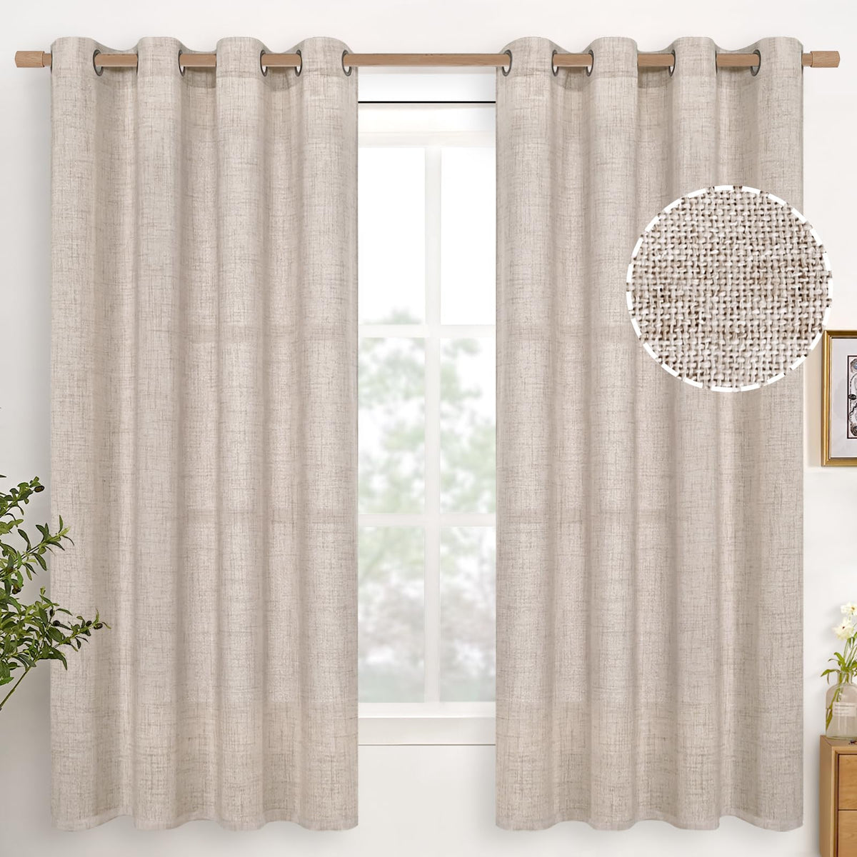 YoungsTex Linen Kitchen Window Curtains 40 Inch Length 2 Panels