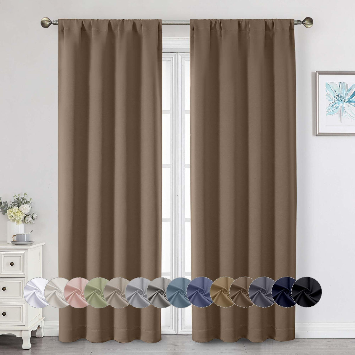 Black Cafe Blackout Curtains 36 Inch Length 2 Panels Set, Soft Solid Thermal Insulated Room Darkening Small Window Curtains for Kitchen Bathroom Basement, Black, Each, 40" Wx36 L