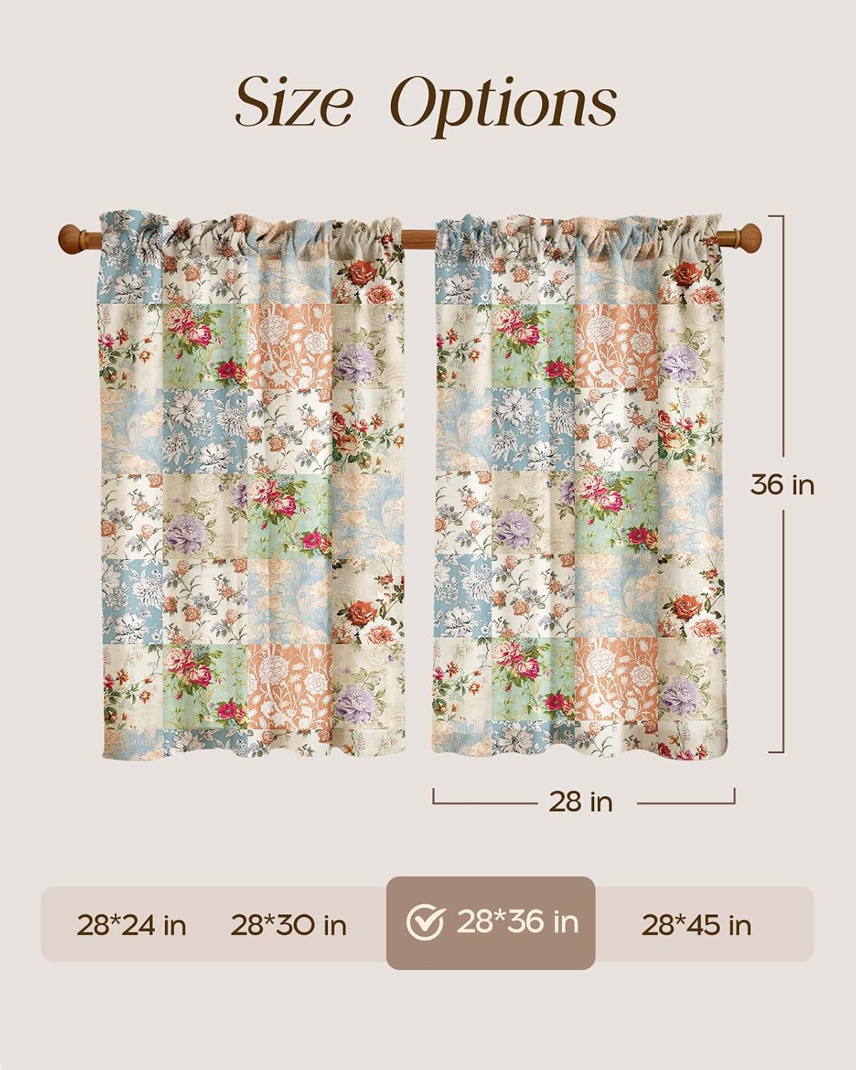 Miss Adola Boho Kitchen Tier Curtains, 36 Inch Length, Vintage Patchwork