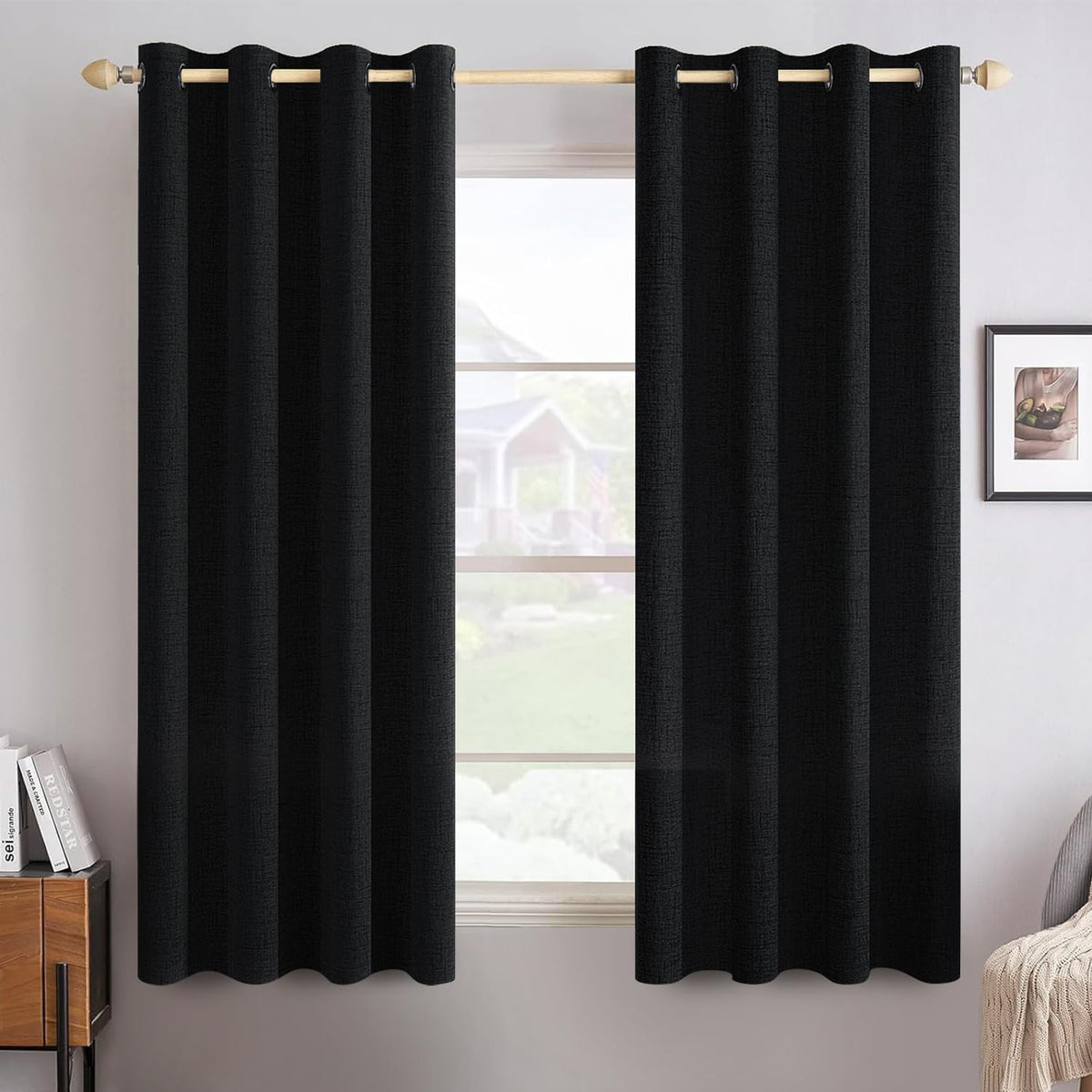 MIULEE 100% Blackout Linen Curtains for Bedroom 52x54 Inches Natural Beige